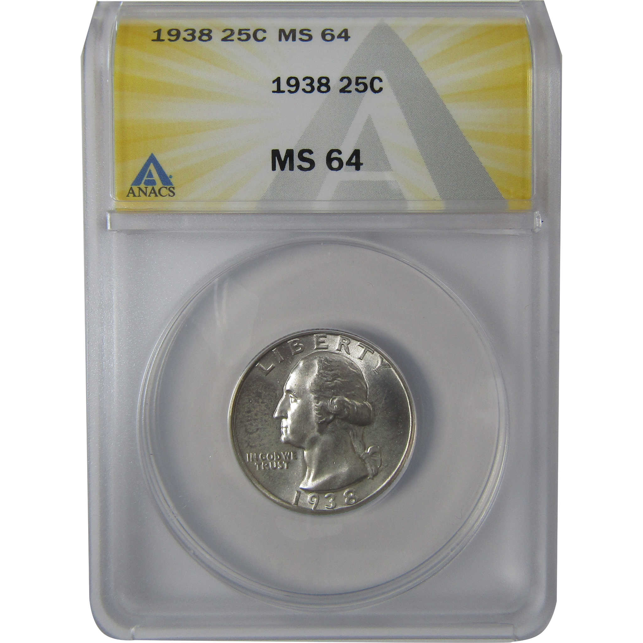 1938 Washington Quarter MS 64 ANACS Silver Uncirculated SKU:I23633