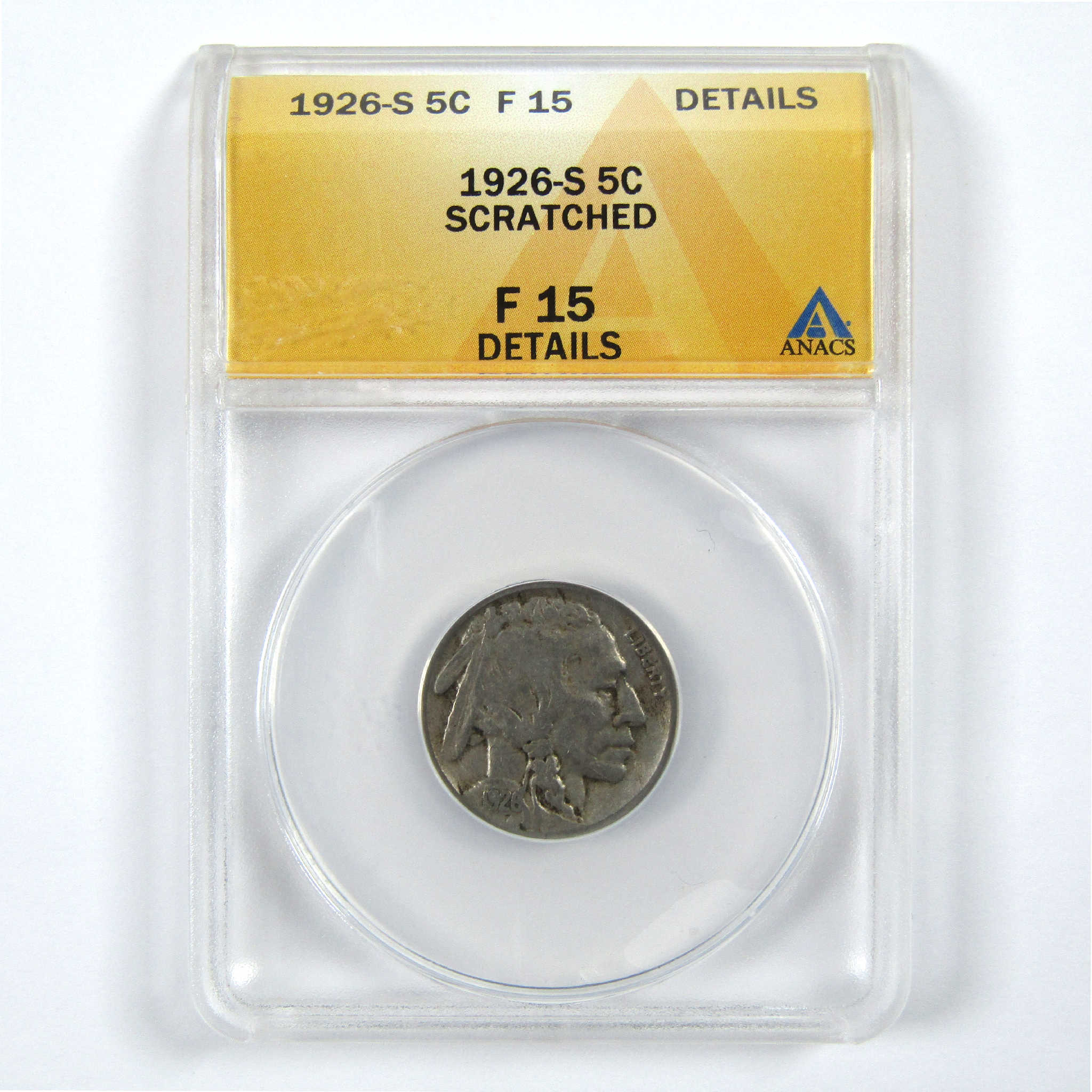 1926 S Indian Head Buffalo Nickel F 15 Details ANACS 5c SKU:I11930