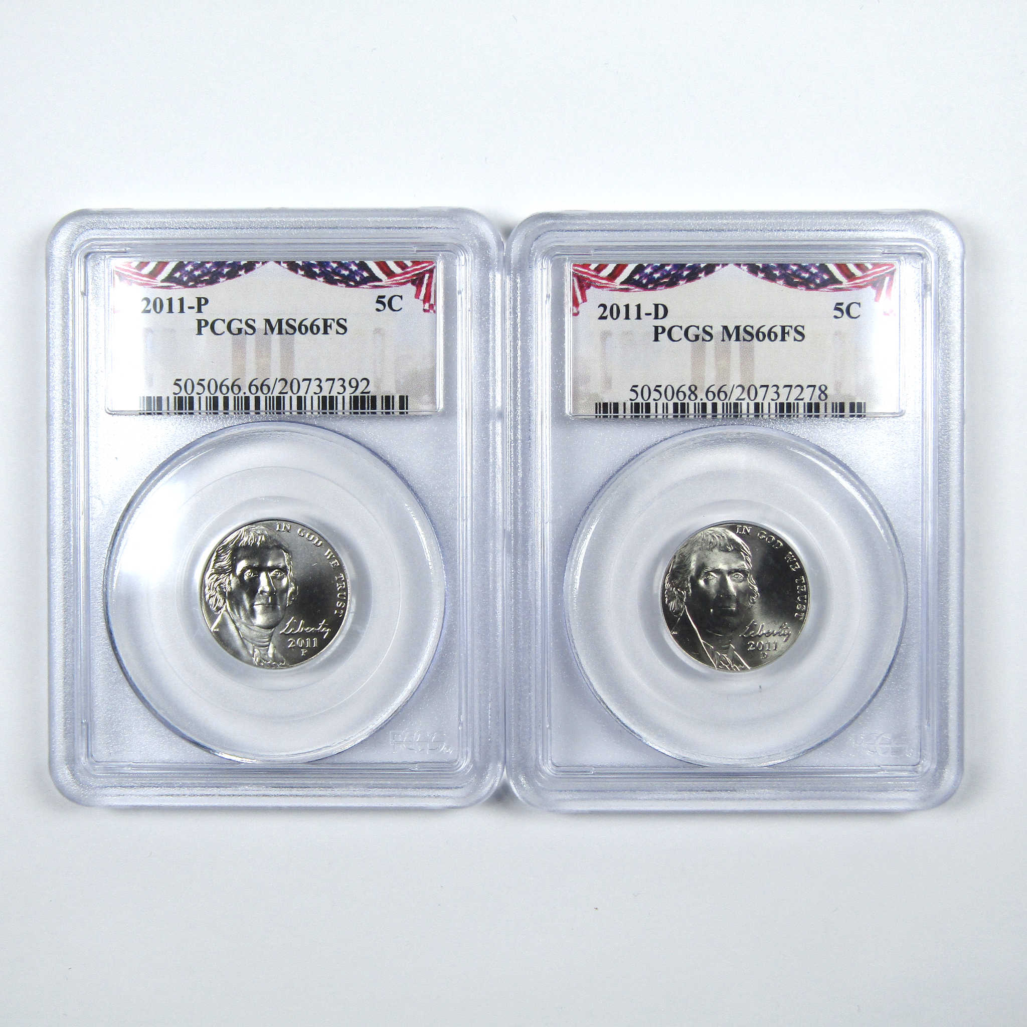 2011 P&D Jefferson Nickel 2 Coin Set MS 66 FS PCGS 5c SKU:CPC5496