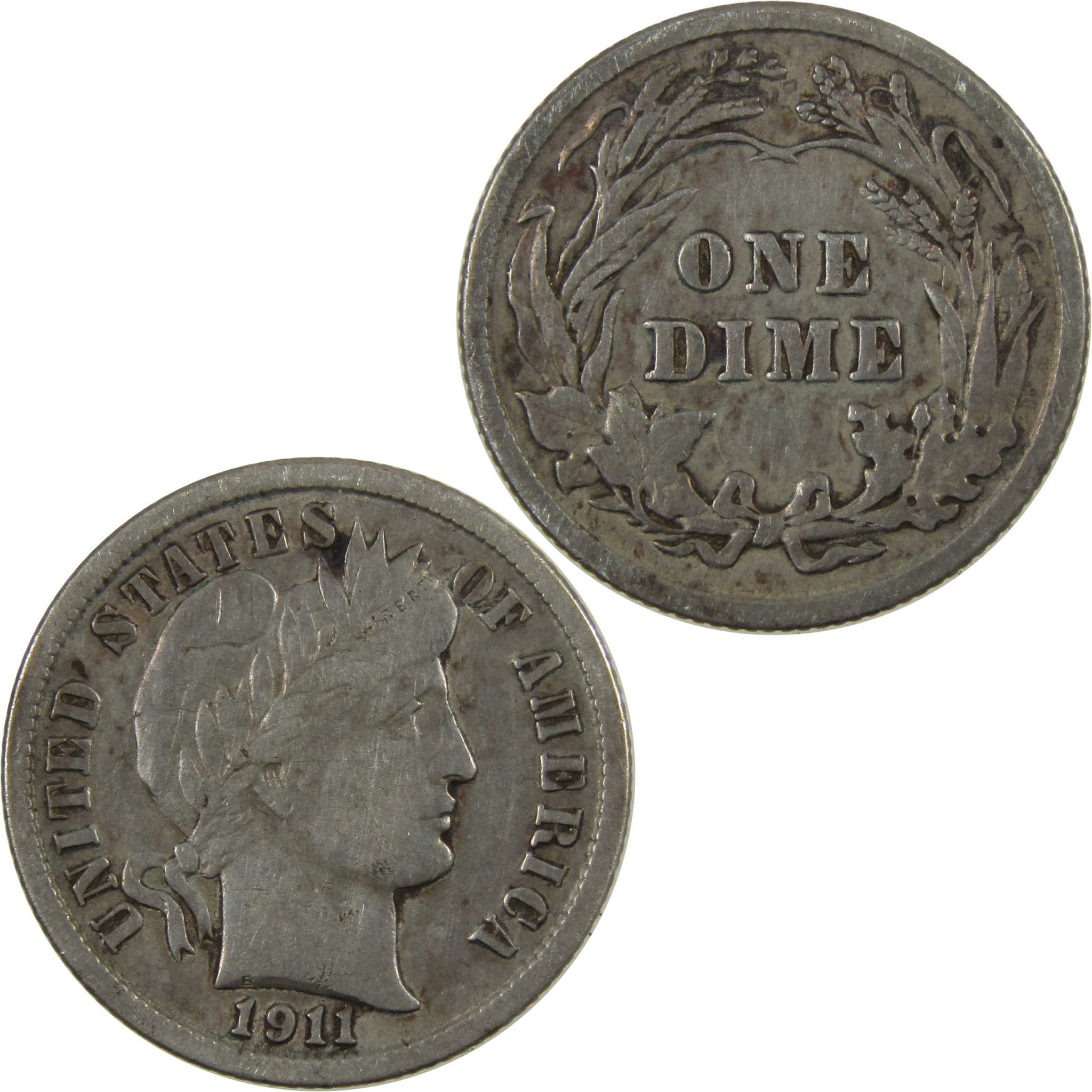 1911 Barber Silver Dime VF Very Fine 10c Coin Collectible SKU:CP1341