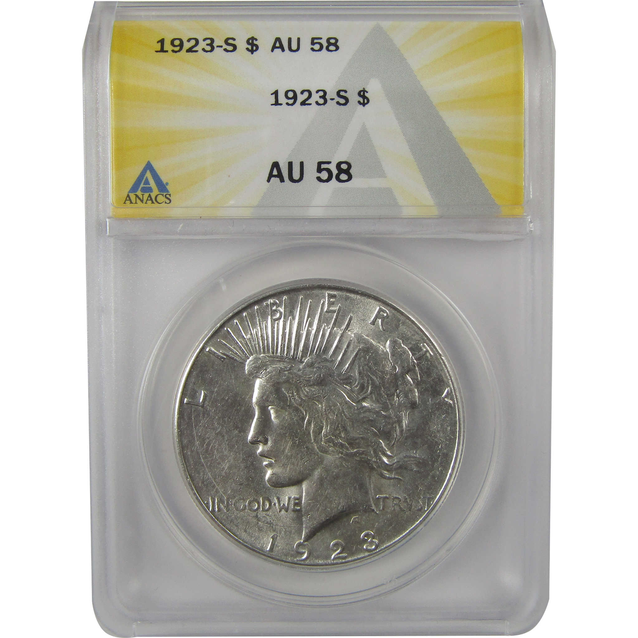 1923 S Peace Dollar AU 58 ANACS Silver $1 Coin SKU:I22162