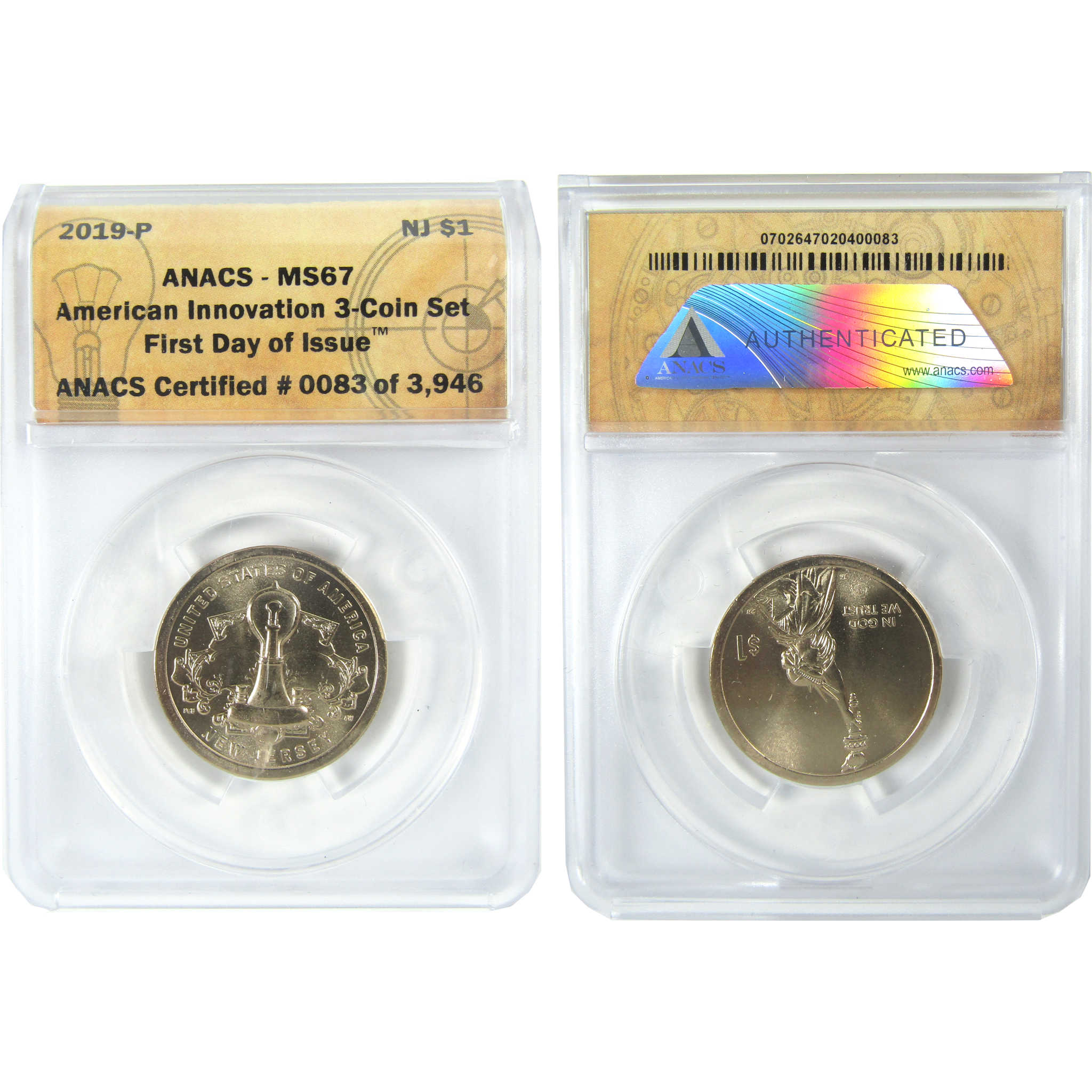 2019 PDS Light Bulb Innovation Dollar 3 Coin Set ANACS SKU:CPC9368