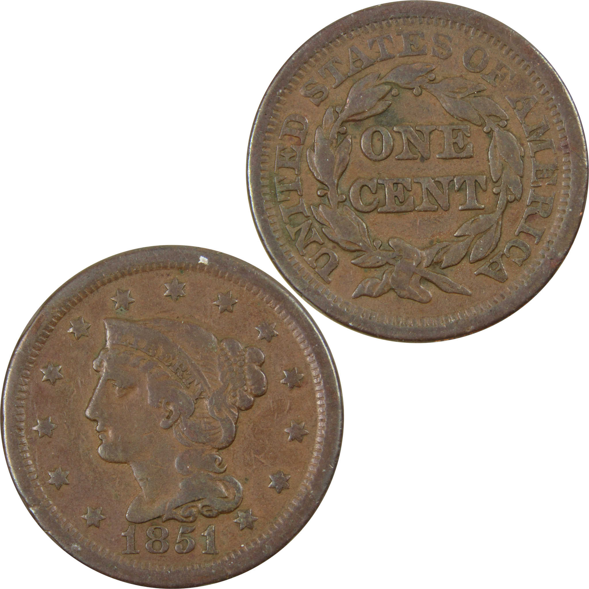 1851 BRAIDED HAIR HALF CENT NICE DETAIL KEY TYPE COIN #3600