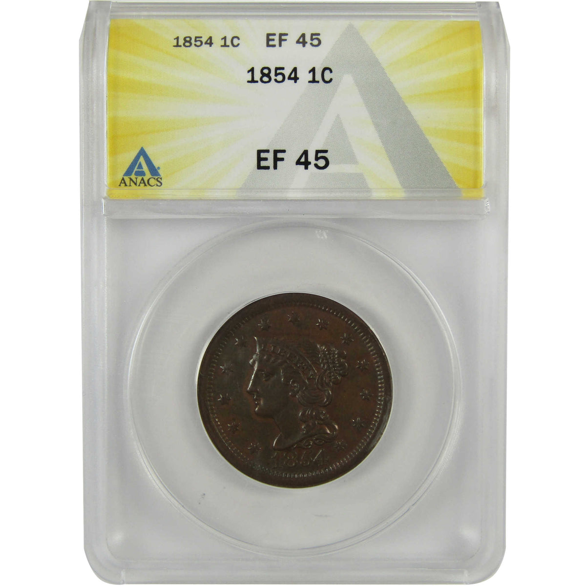 1854 Braided Hair Copper Large Cent EF 45 ANACS 1c Coin SKU:I28754