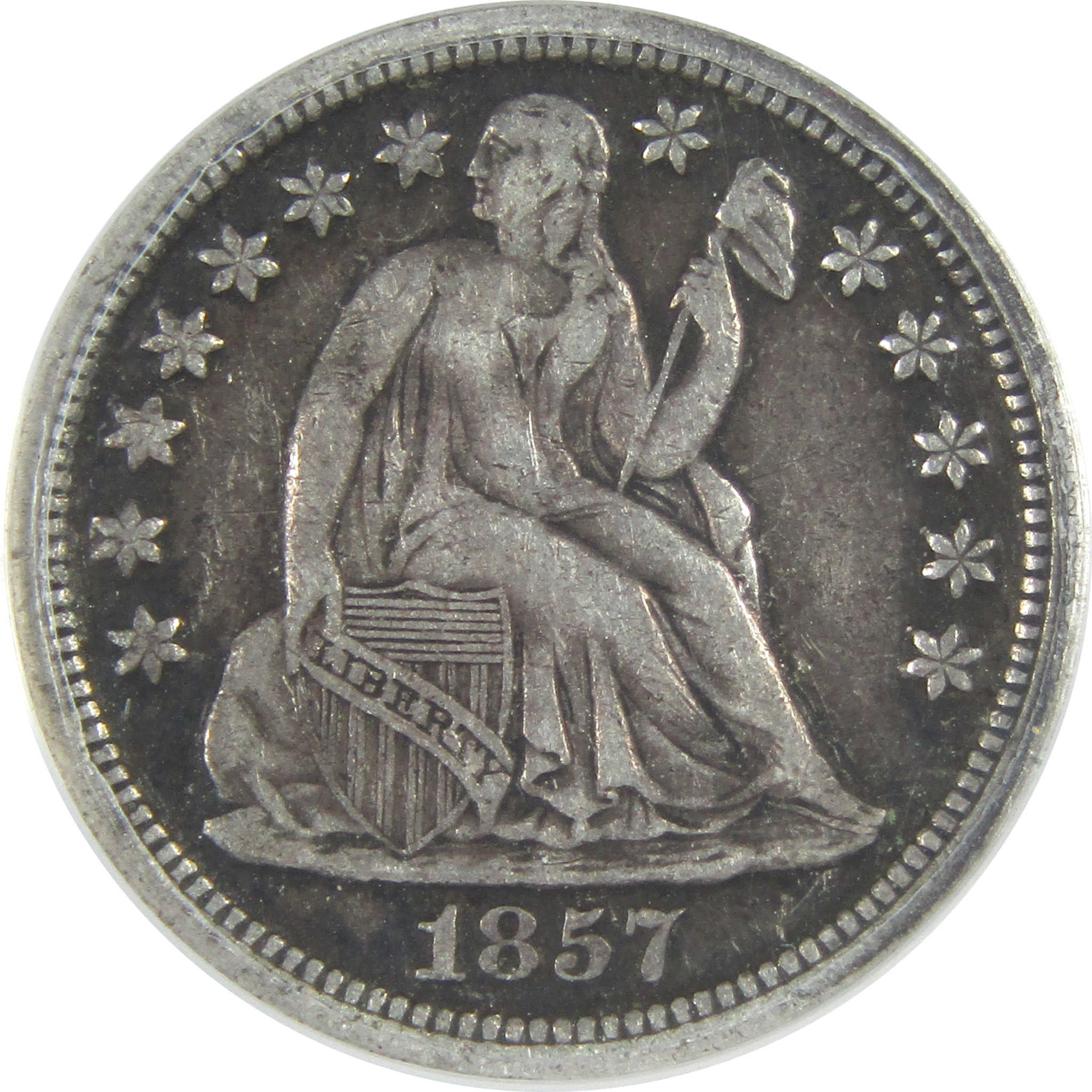 1857 Seated Liberty Dime VF 30 ANACS Silver 10c Coin SKU:I16300