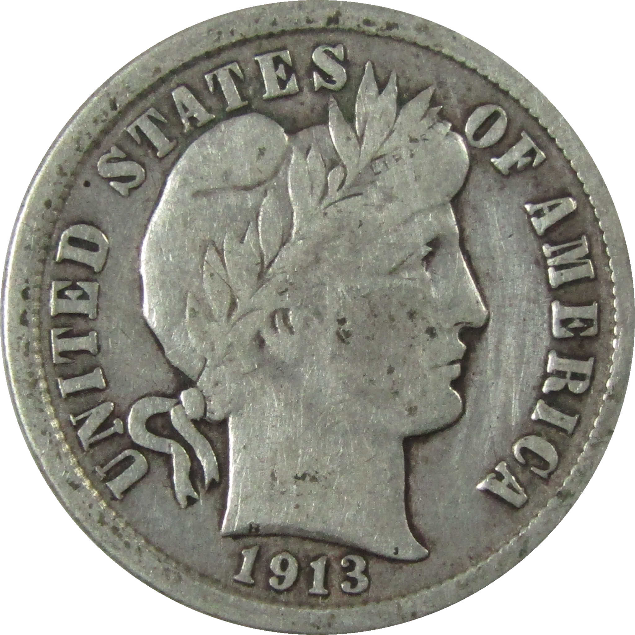 1913 Barber Silver Dime F Fine Details 10c Coin SKU:I26067