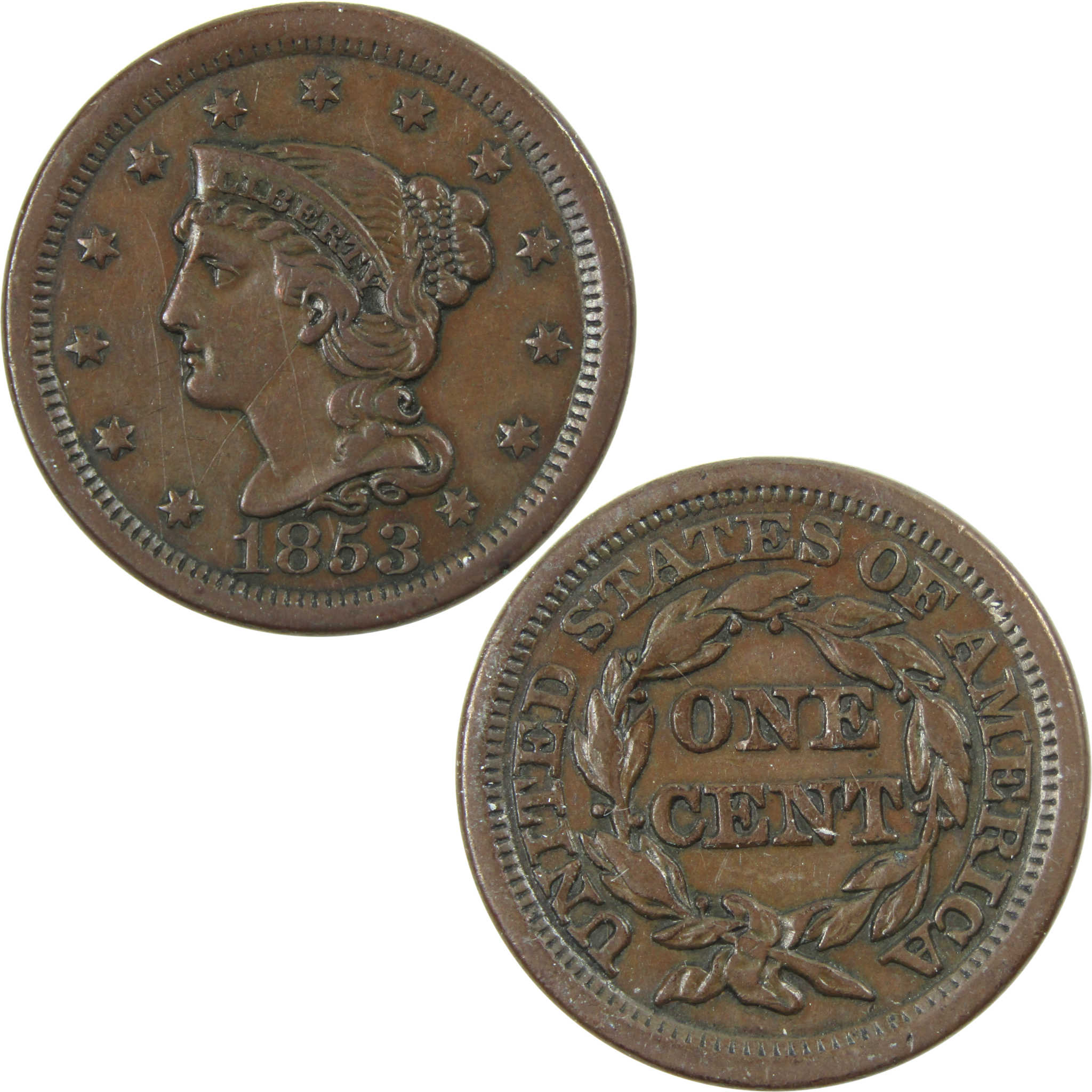 1853 Braided Hair Large Cent XF EF Extremely Fine Copper SKU:I13995