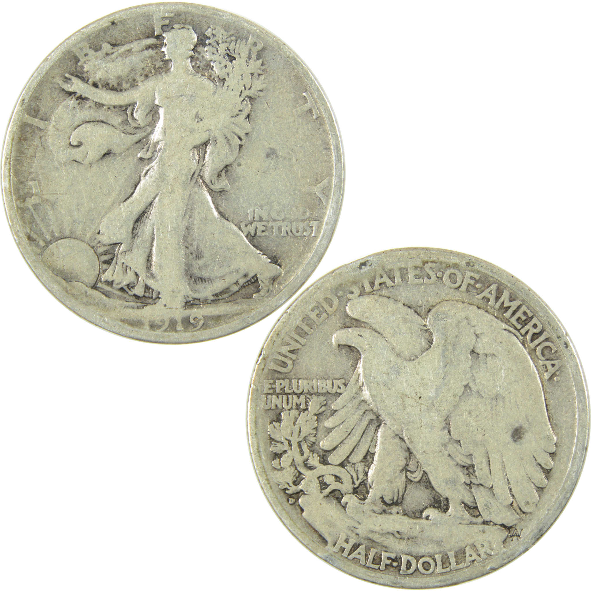 1919 D Liberty Walking Silver Half Dollar VG Very Good Coin SKU:I28918
