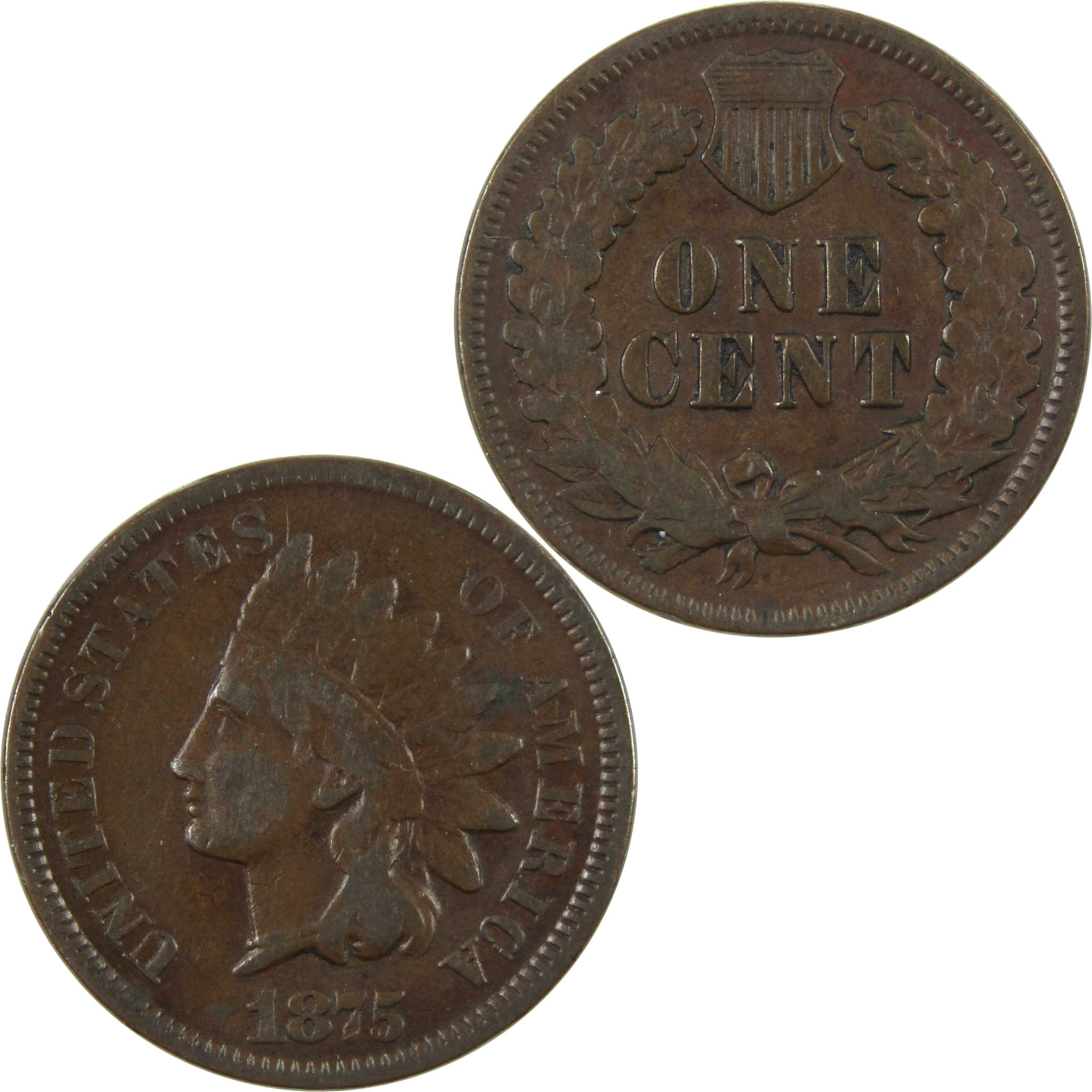 1875 Indian Head Cent F Fine Penny 1c Coin SKU:I14051