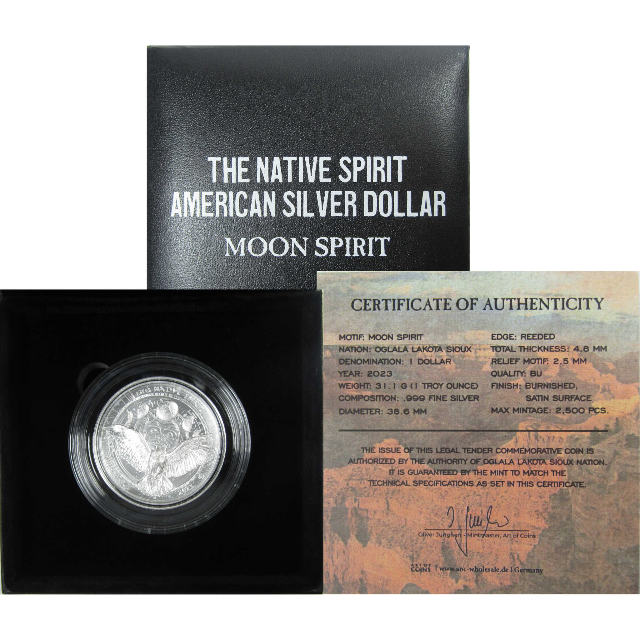 2023 Native Moon Spirit American Silver Dollar BU 1 oz .999 Silver COA