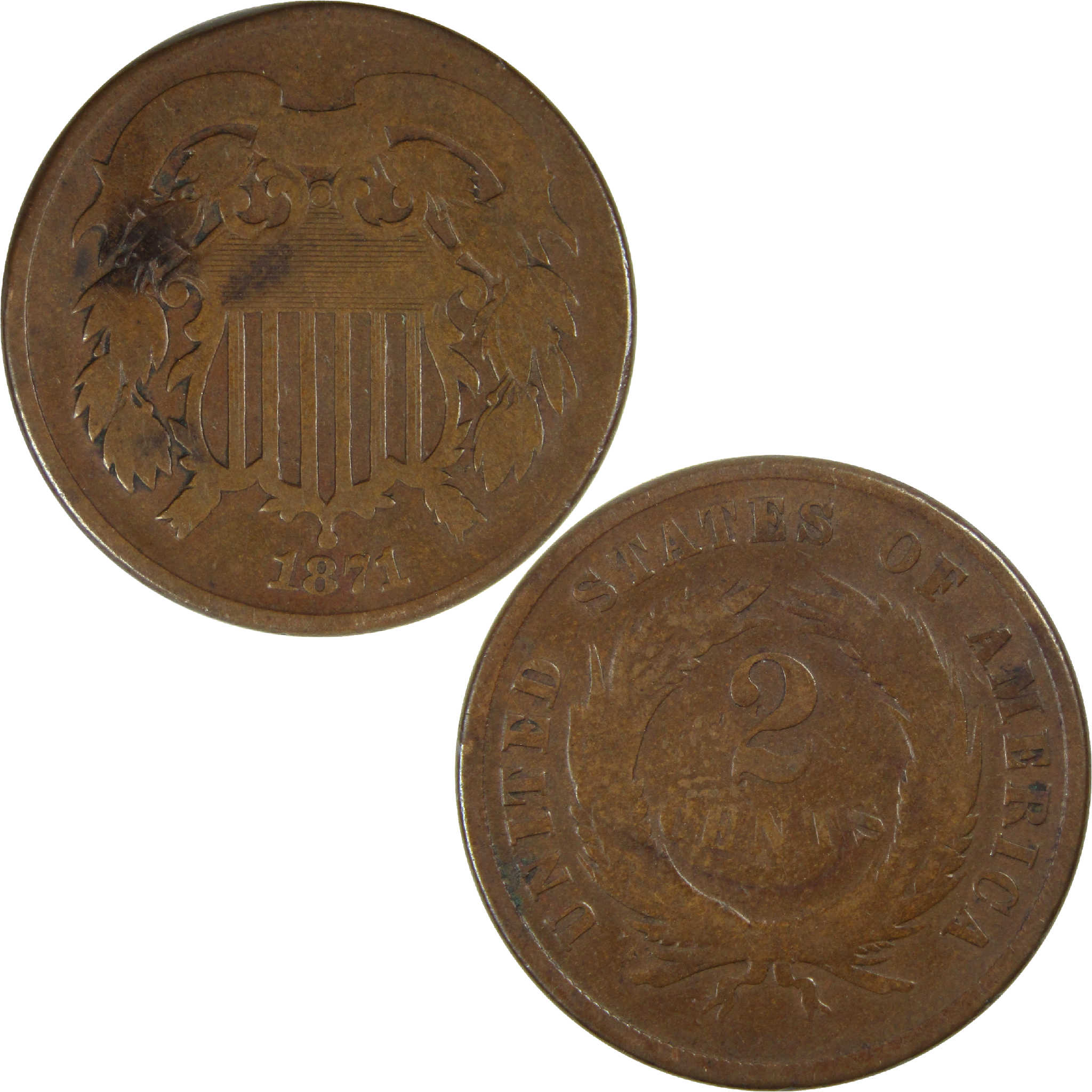 1871 Two Cent Piece AG About Good 2c Coin SKU:I12587