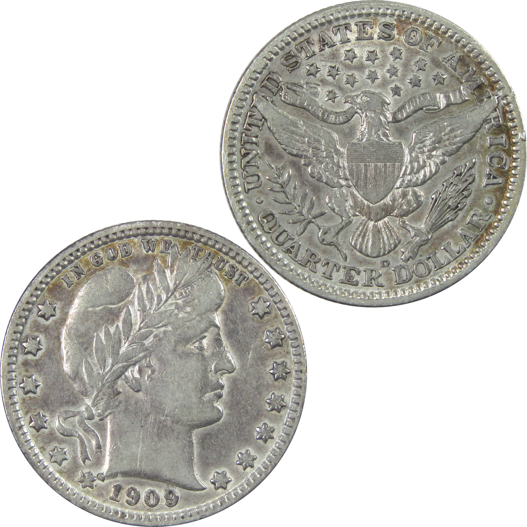 1909 D Barber Quarter XF EF Extremely Fine Details Silver SKU:I15350