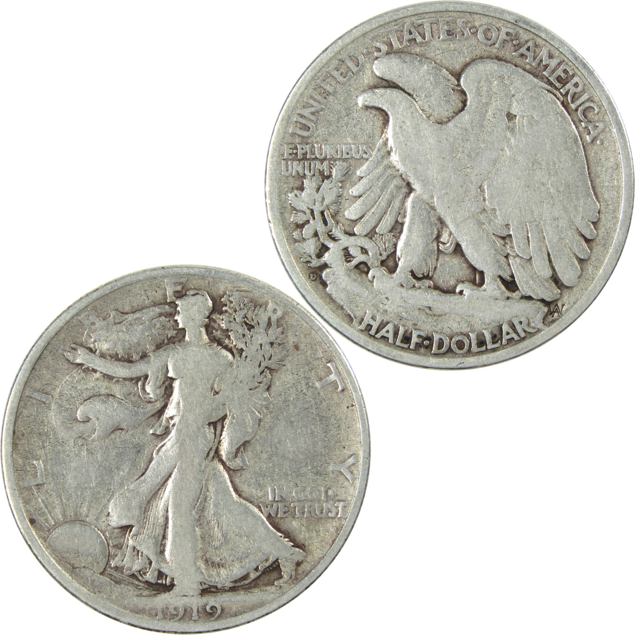 1919 D Liberty Walking Half Dollar VG Details Silver 50c SKU:I13716