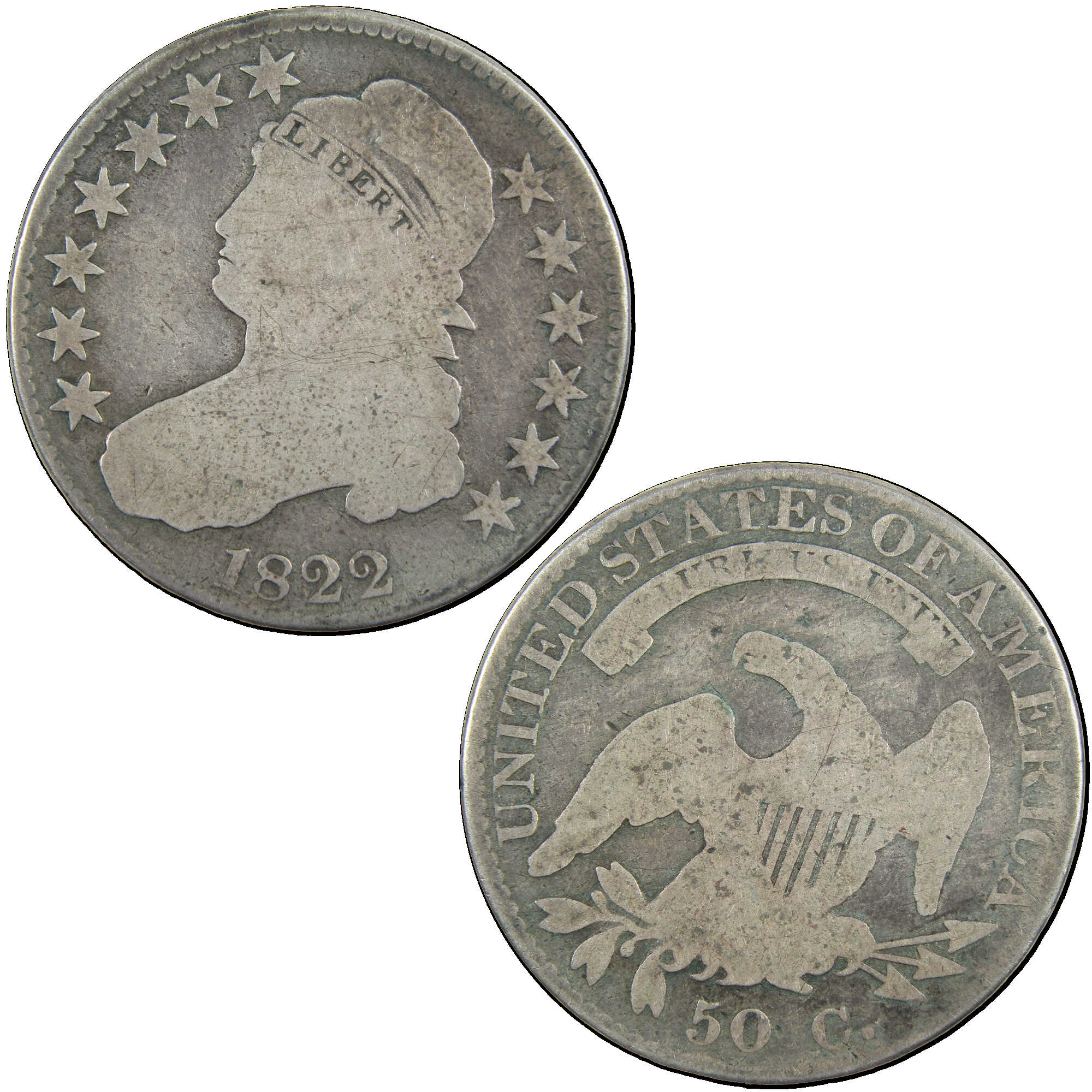 1822 Capped Bust Half Dollar AG About Good Silver 50c Coin SKU:I12925