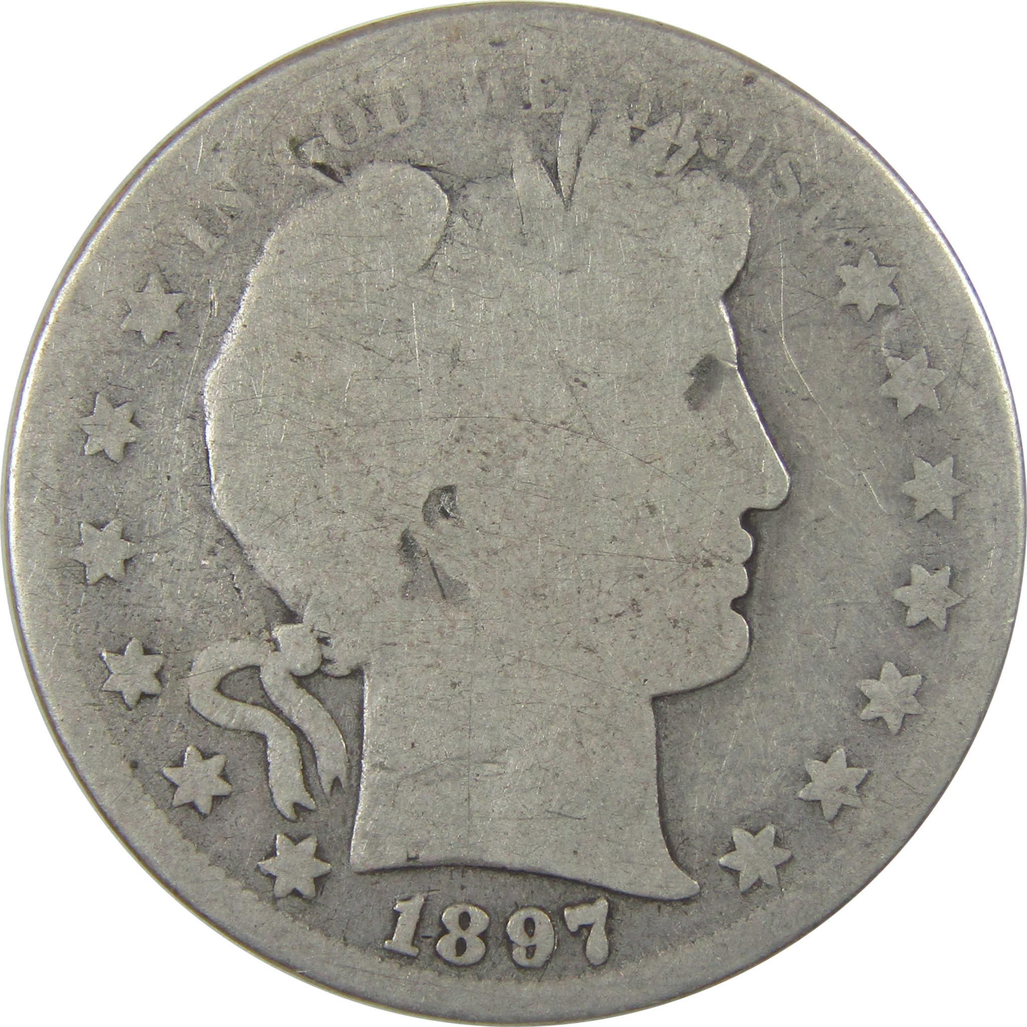 1897 S Barber Silver Half Dollar G Good 50c Coin SKU:I24072