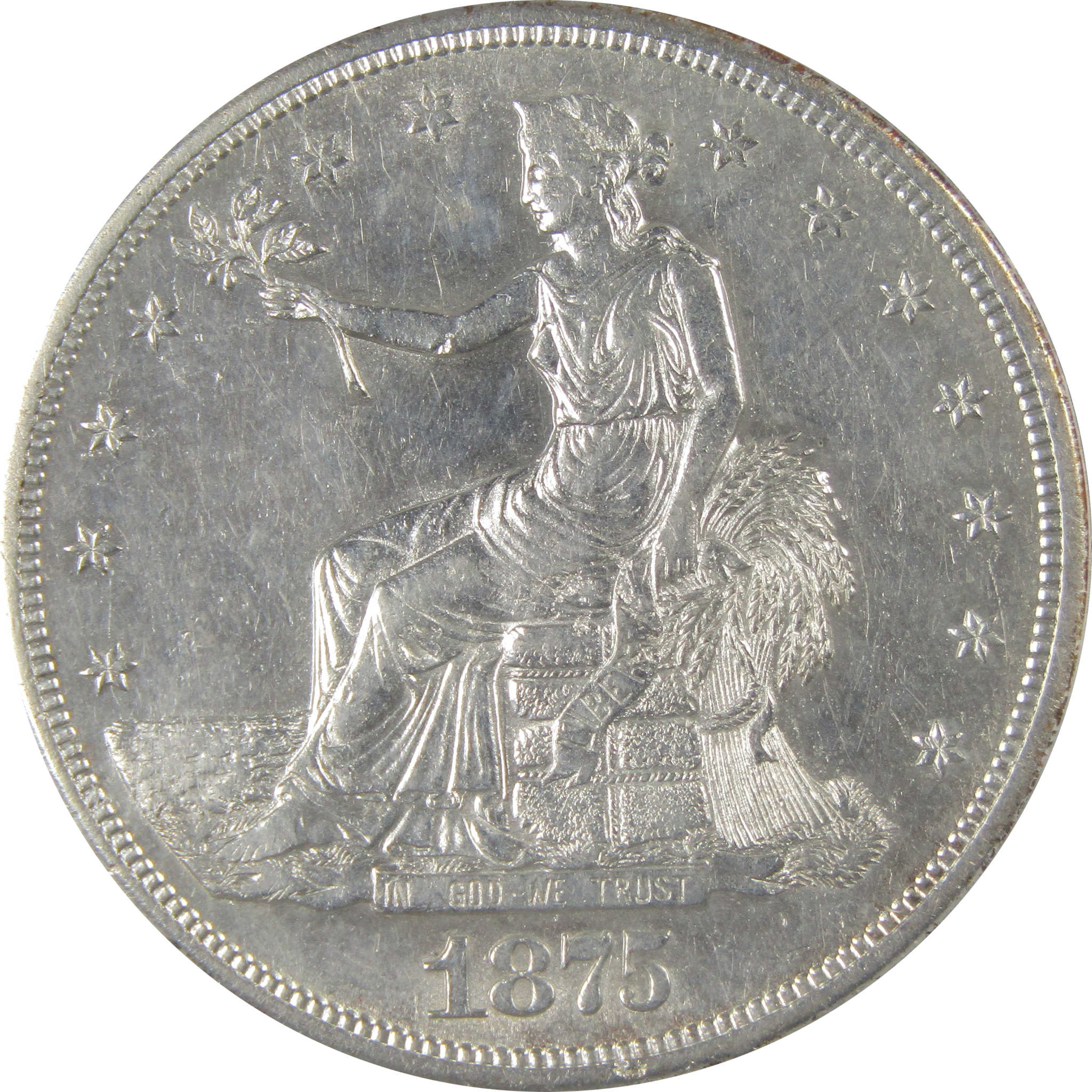 1875 S Trade Dollar AU 50 Details ANACS Silver $1 Coin SKU:CP130