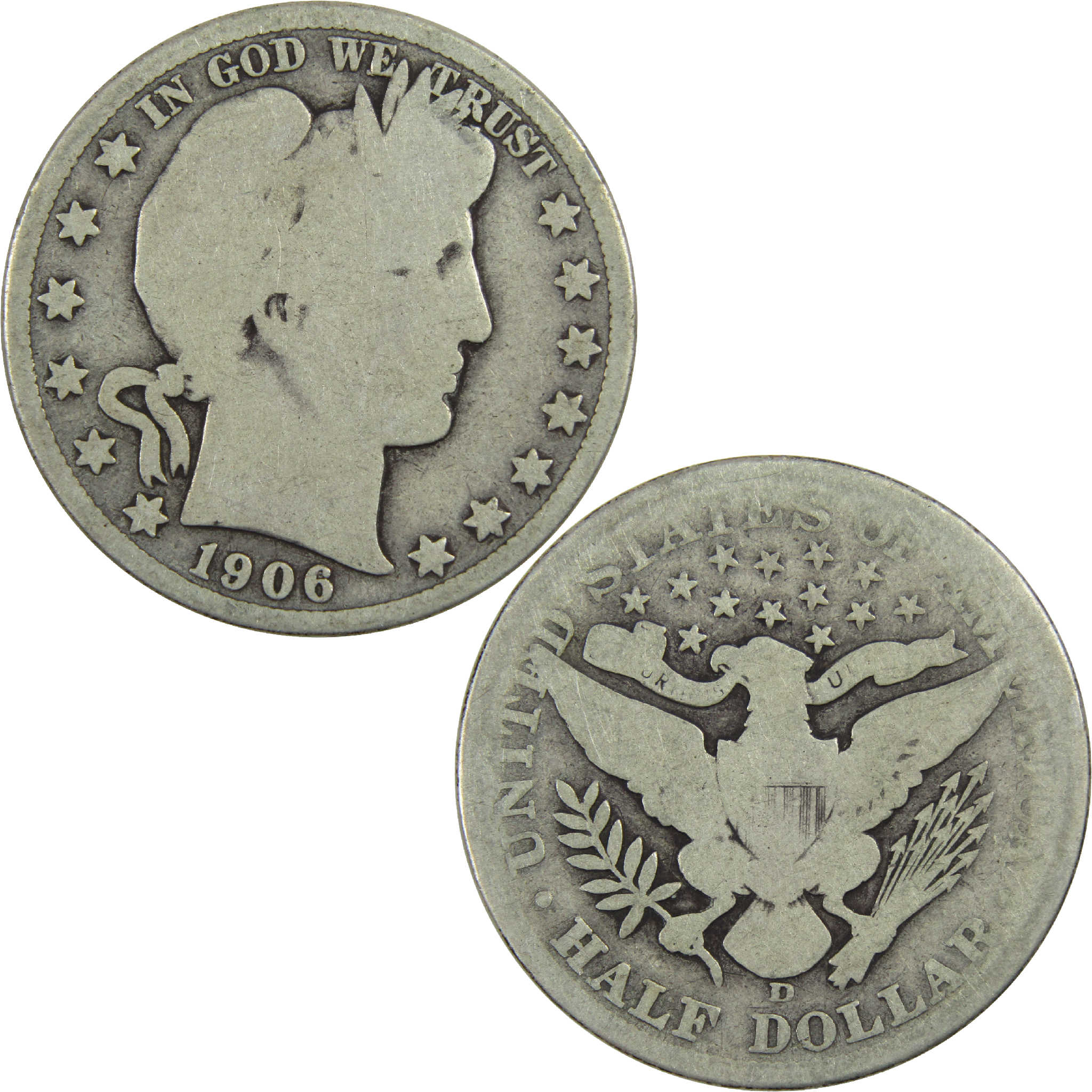 1906 D Barber Half Dollar AG About Good Silver 50c Coin SKU:I12541