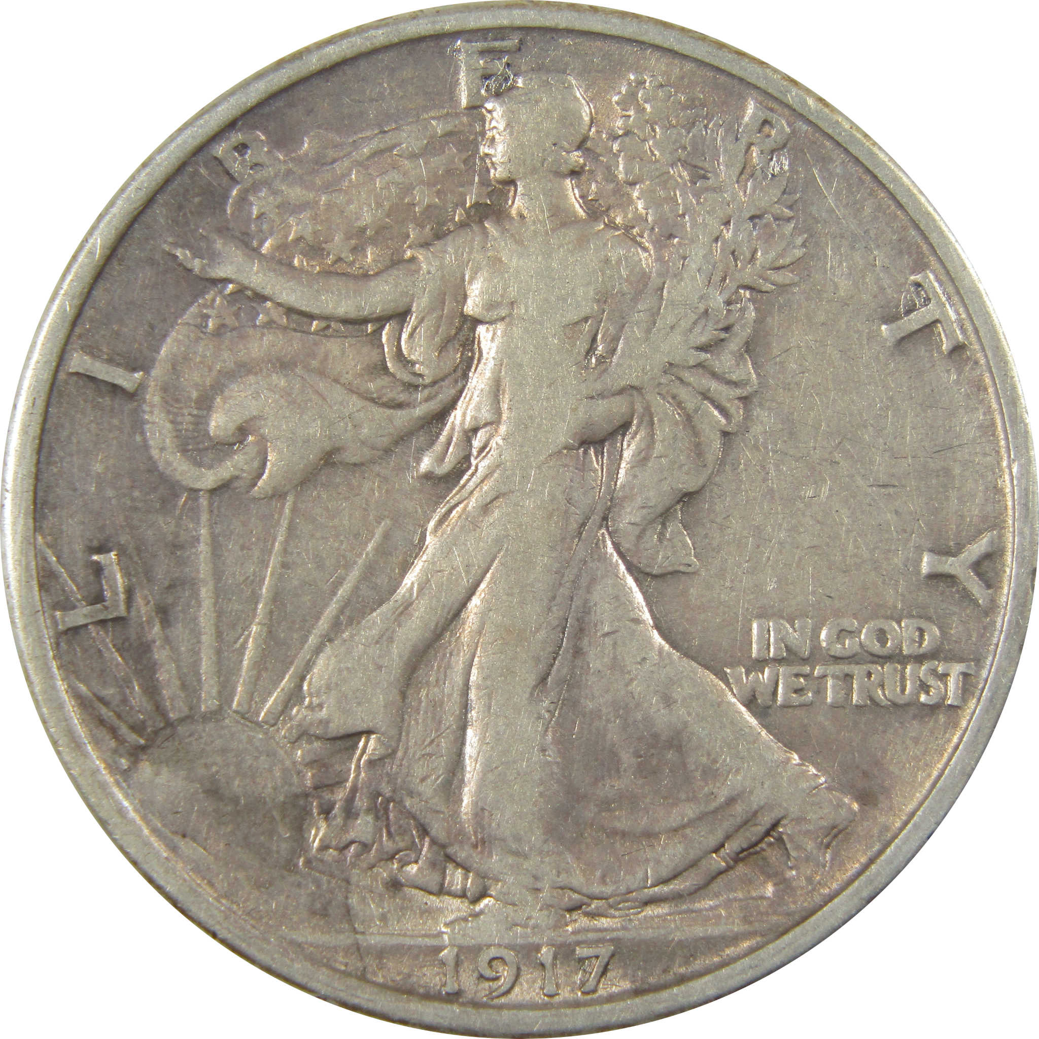1917 S Reverse Liberty Walking Silver 50c F Fine Details SKU:I24124