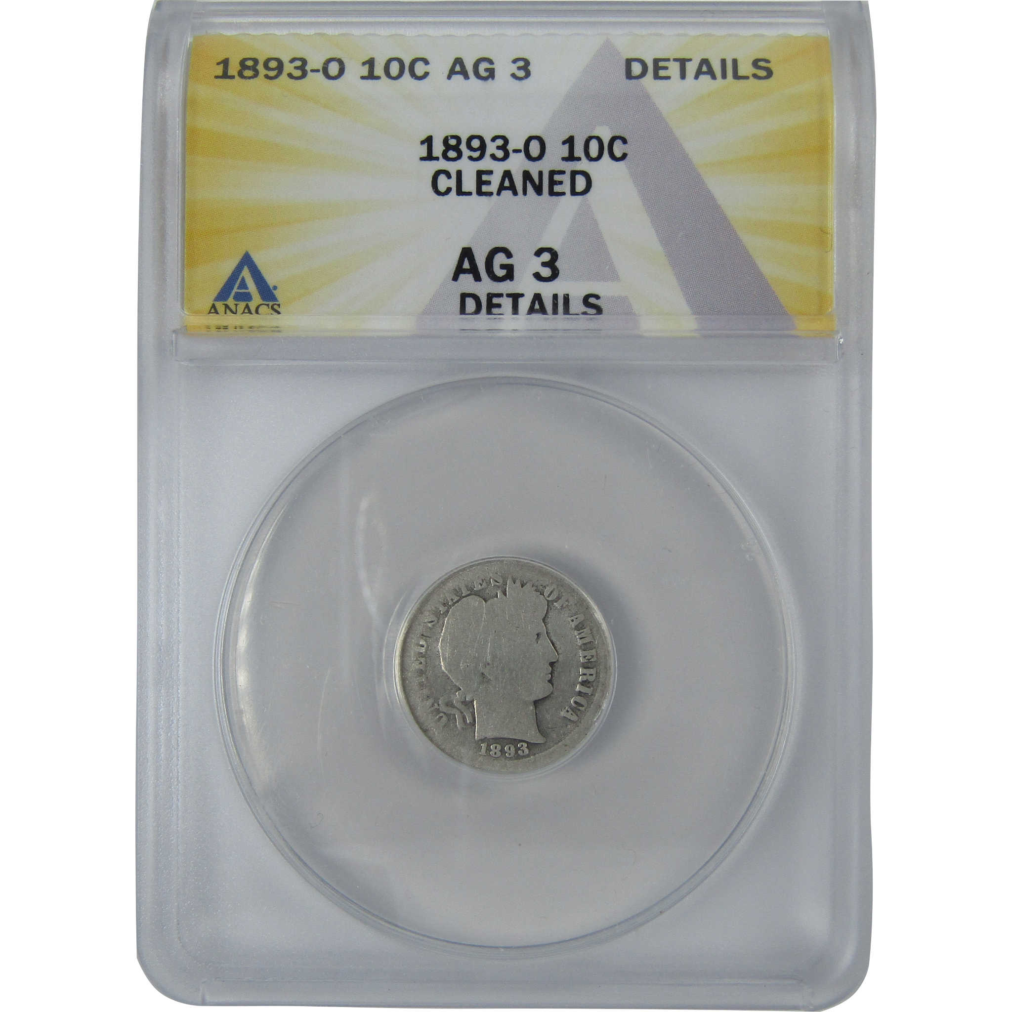 1893 O Barber Dime AG 3 Details ANACS Silver 10c Coin SKU:I16113