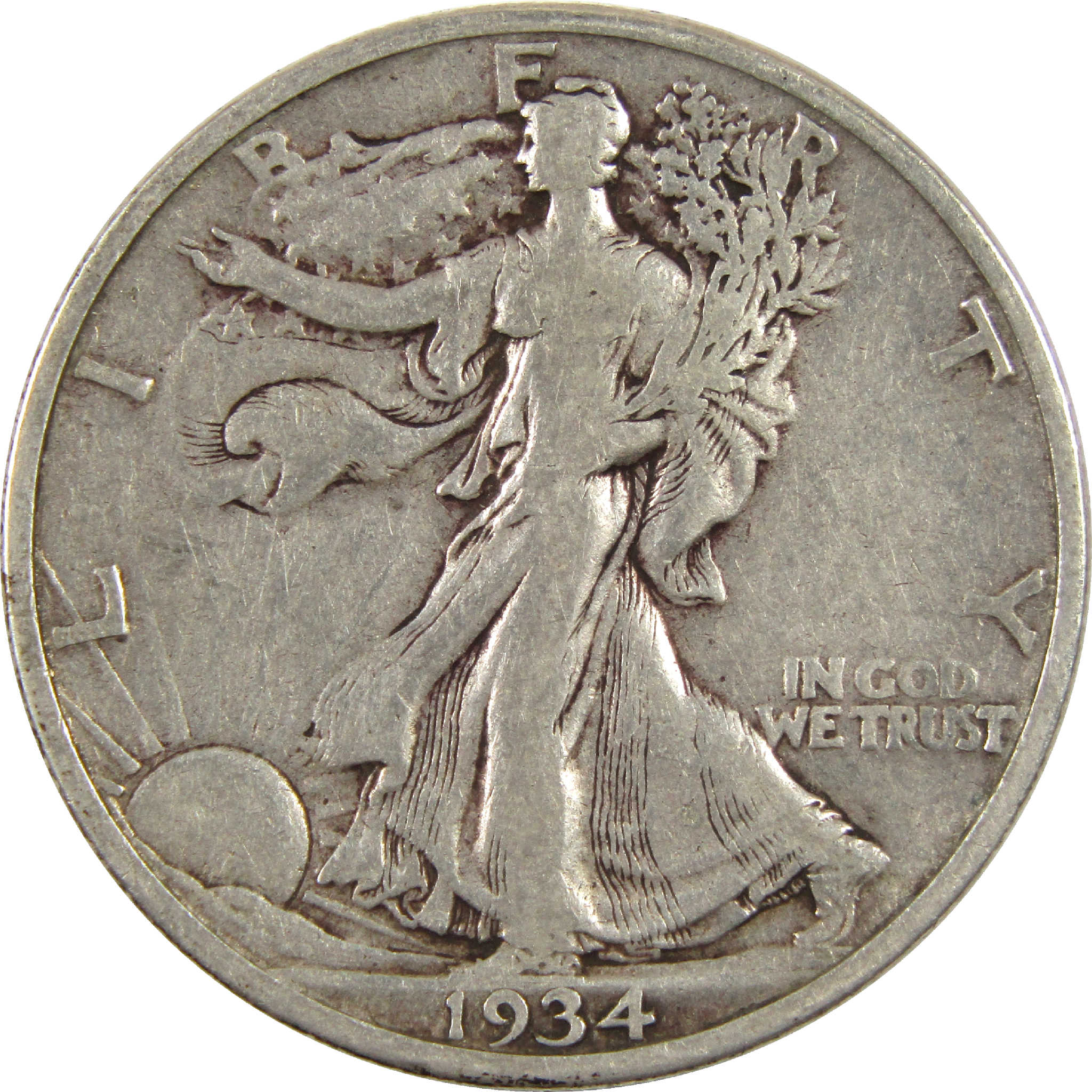 1934 S Liberty Walking Half Dollar F Fine Silver 50c Coin SKU:I11461