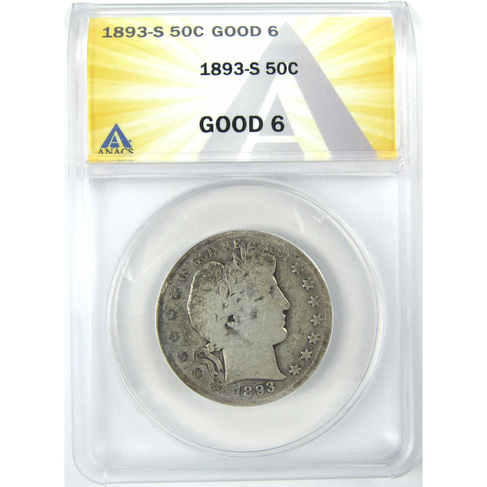 1893 S Barber Half Dollar G 6 ANACS Silver 50c Coin SKU:I16344