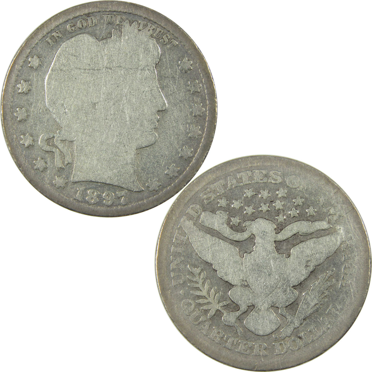 1897 S Barber Silver Quarter G Good Details 25c Coin SKU:CP1744