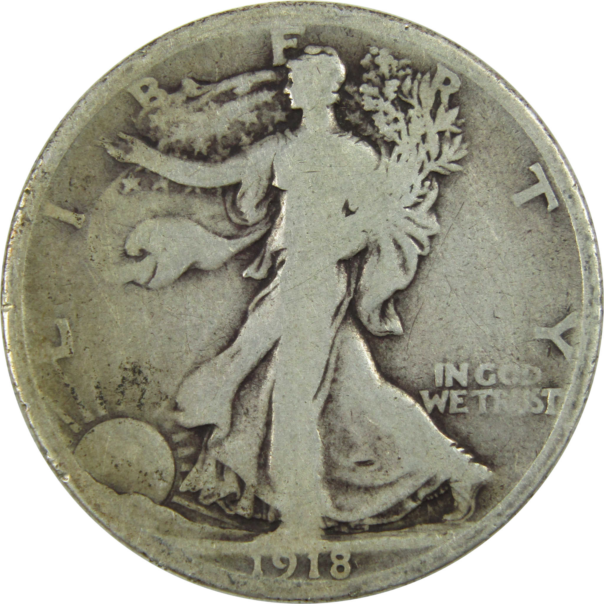1918 D Liberty Walking Half Dollar G Good Silver 50c Coin SKU:I13030