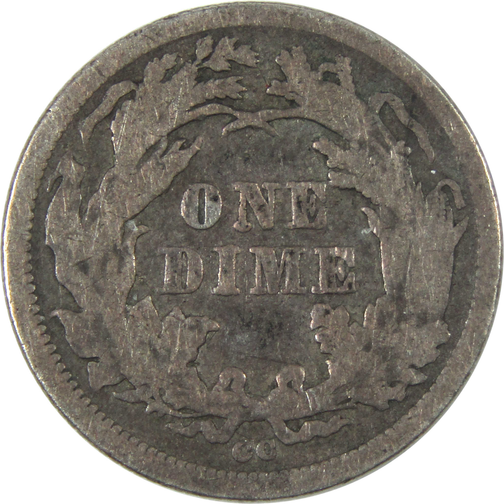 1876 CC Seated Liberty Dime F Fine Silver 10c Coin SKU:I14752