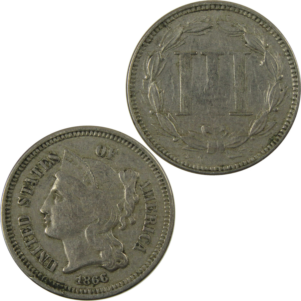 1866 Nickel Three Cent Piece VF Very Fine 3c Coin SKU:I28507