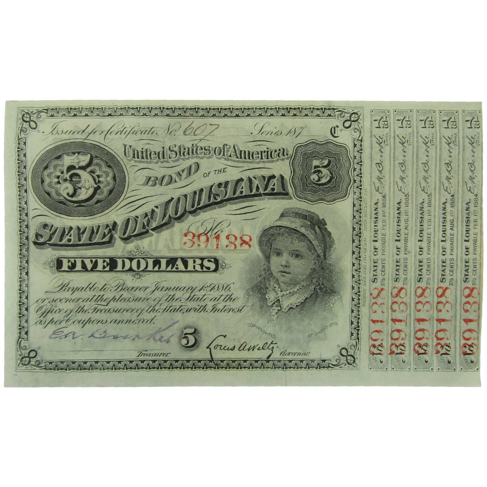 $5 Louisiana Interest Bearing Baby Bond Note Circulated SKU:I26000