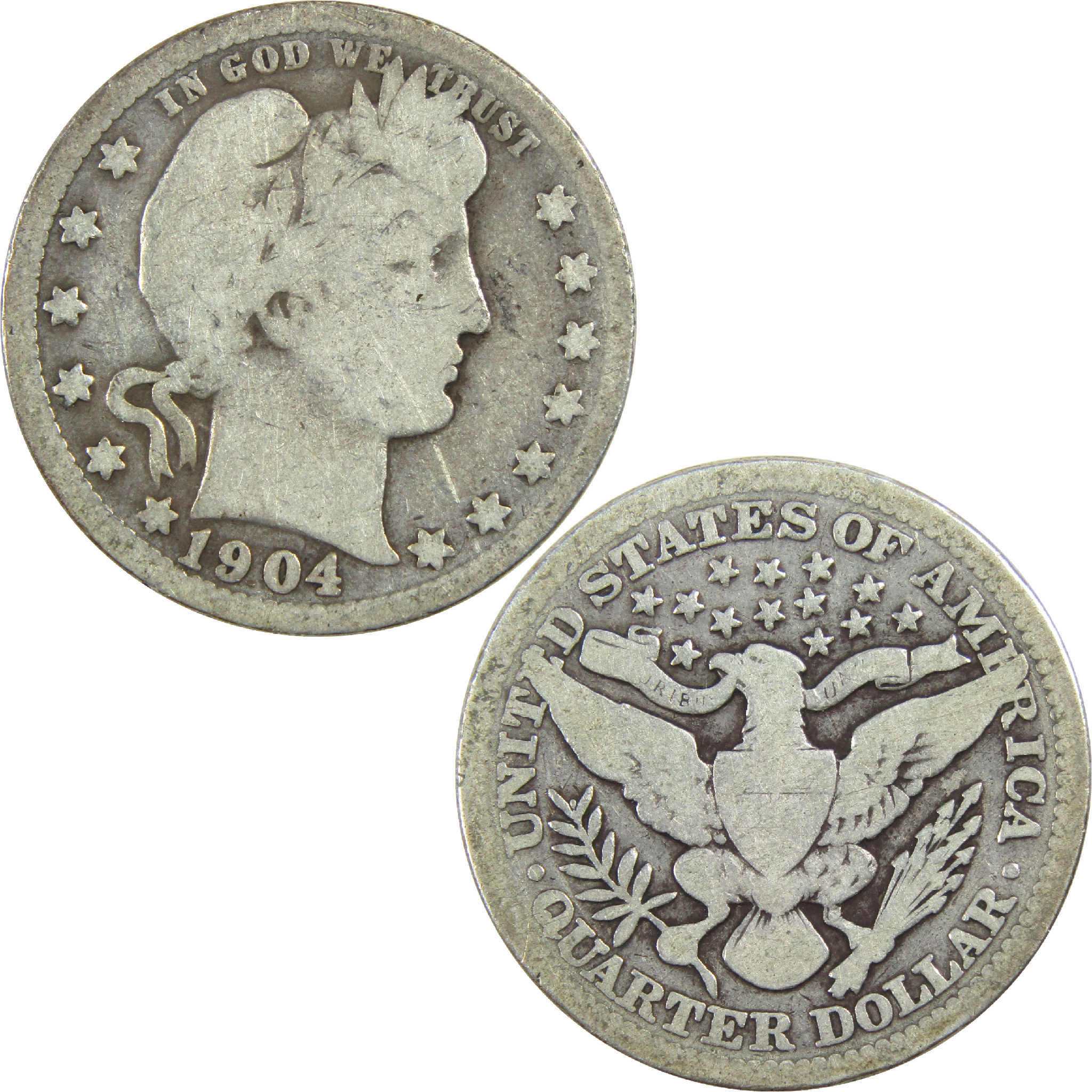 1904 Barber Quarter G Good Silver 25c Coin SKU:I13146