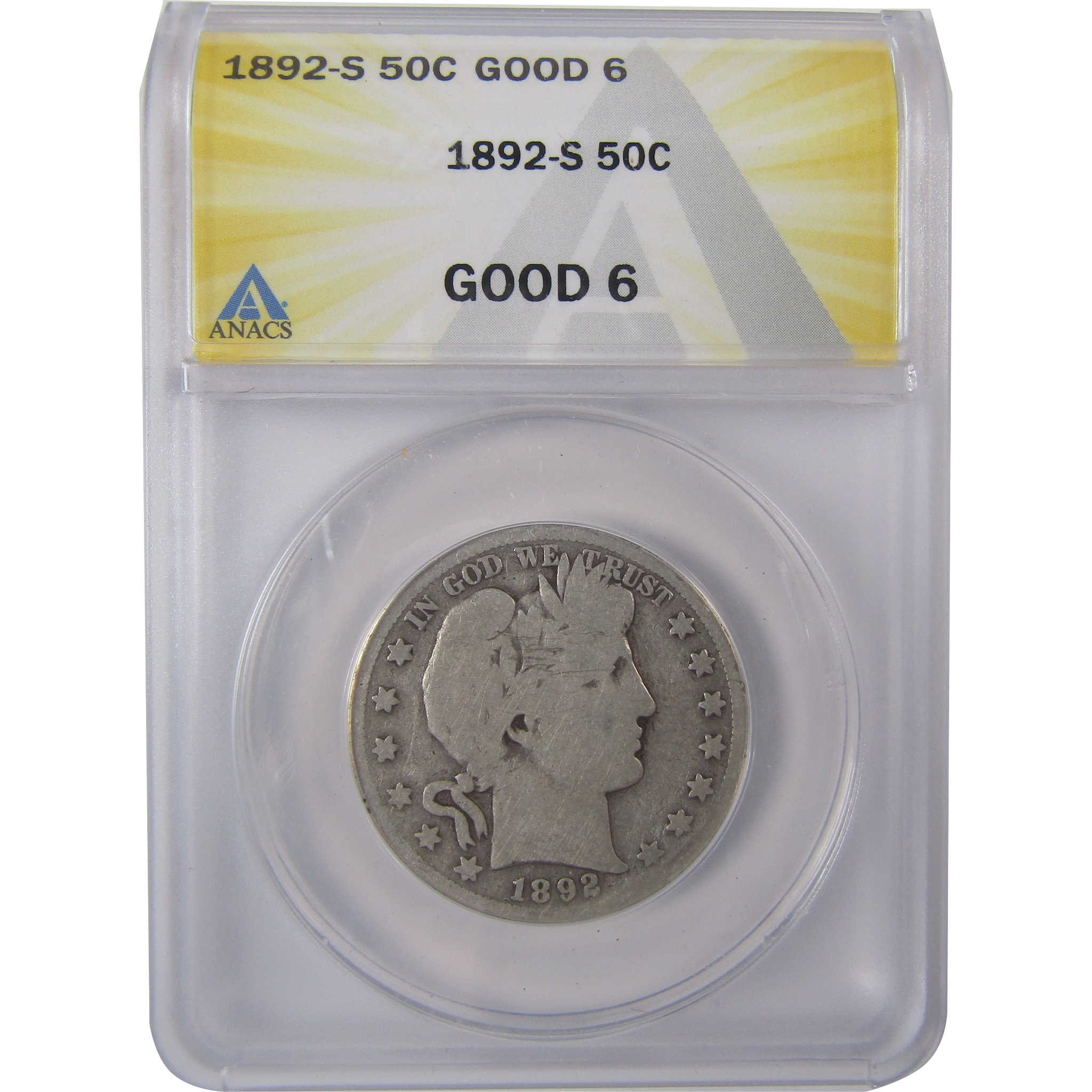 1892 S Barber Half Dollar G 6 ANACS Silver 50c Coin SKU:I17464