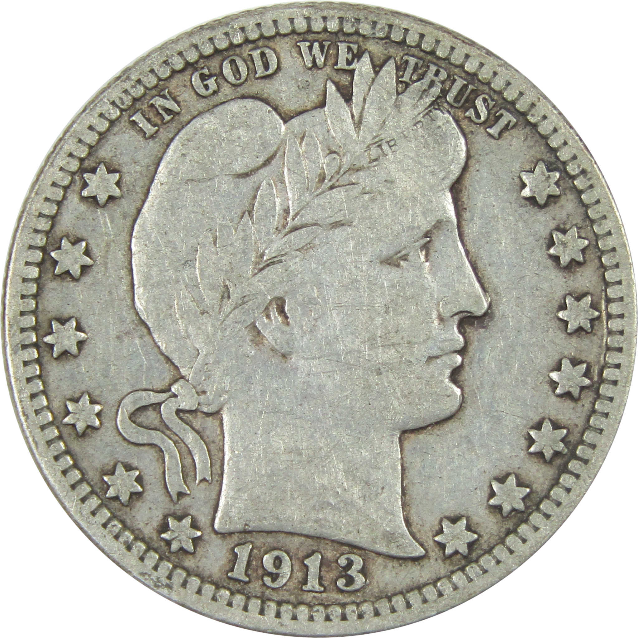 1913 Barber Quarter F Fine Silver 25c Coin SKU:I15127