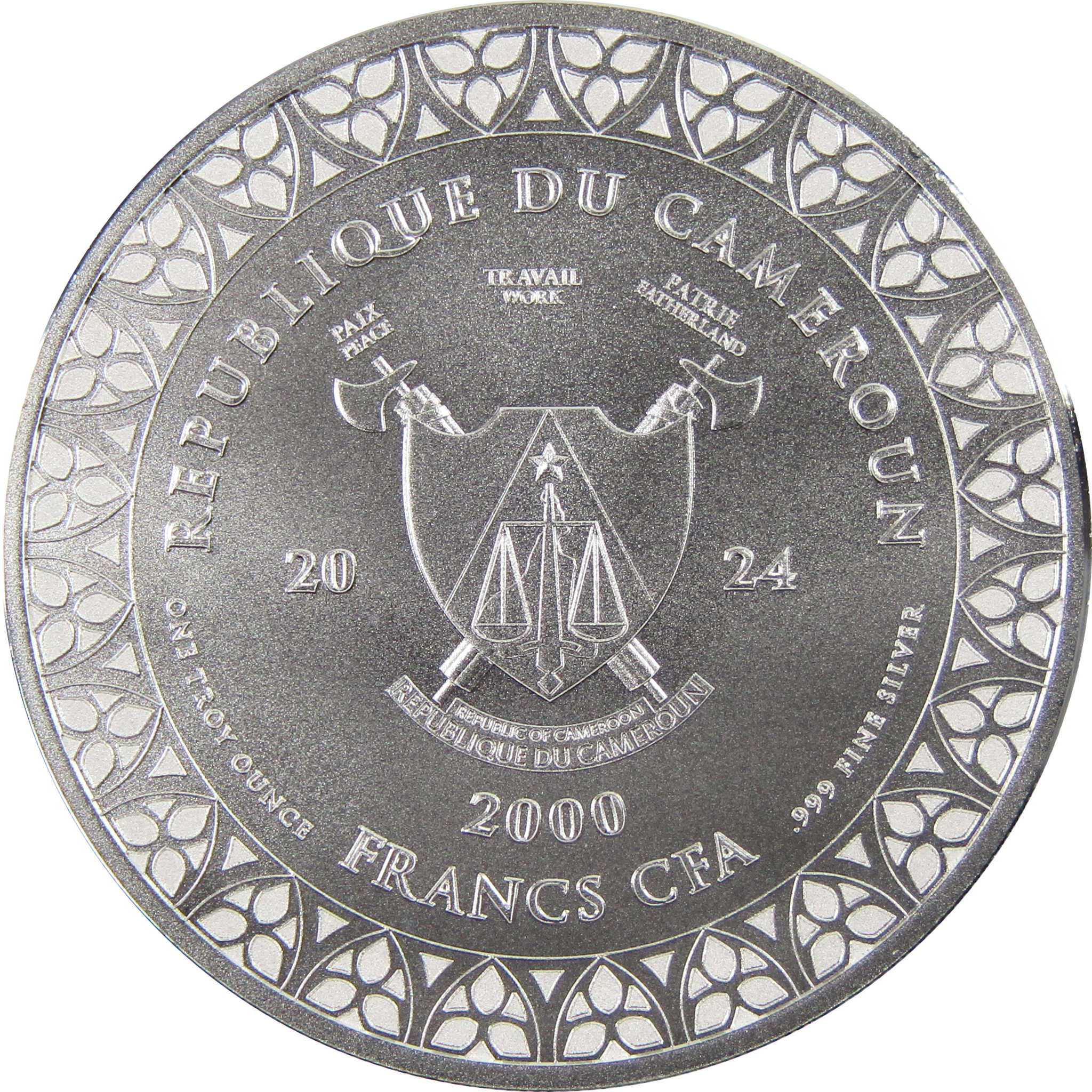 Jesus Crown of Thorns 2000 Franc BU 1 oz .999 Silver 2024 Cameroon COA
