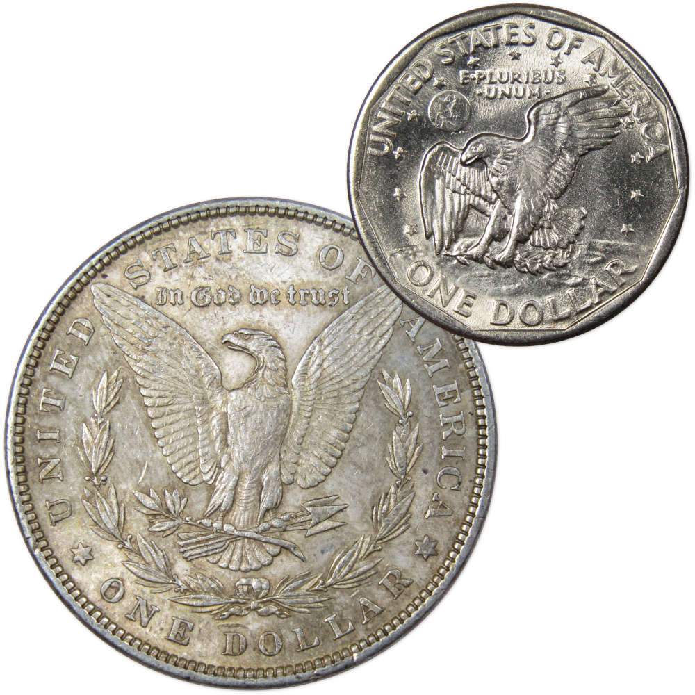 1879 Morgan Silver Dollar AU About Unc with 1980 S SBA Dollar Unc - Morgan coin - Morgan silver dollar - Morgan silver dollar for sale - Profile Coins &amp; Collectibles