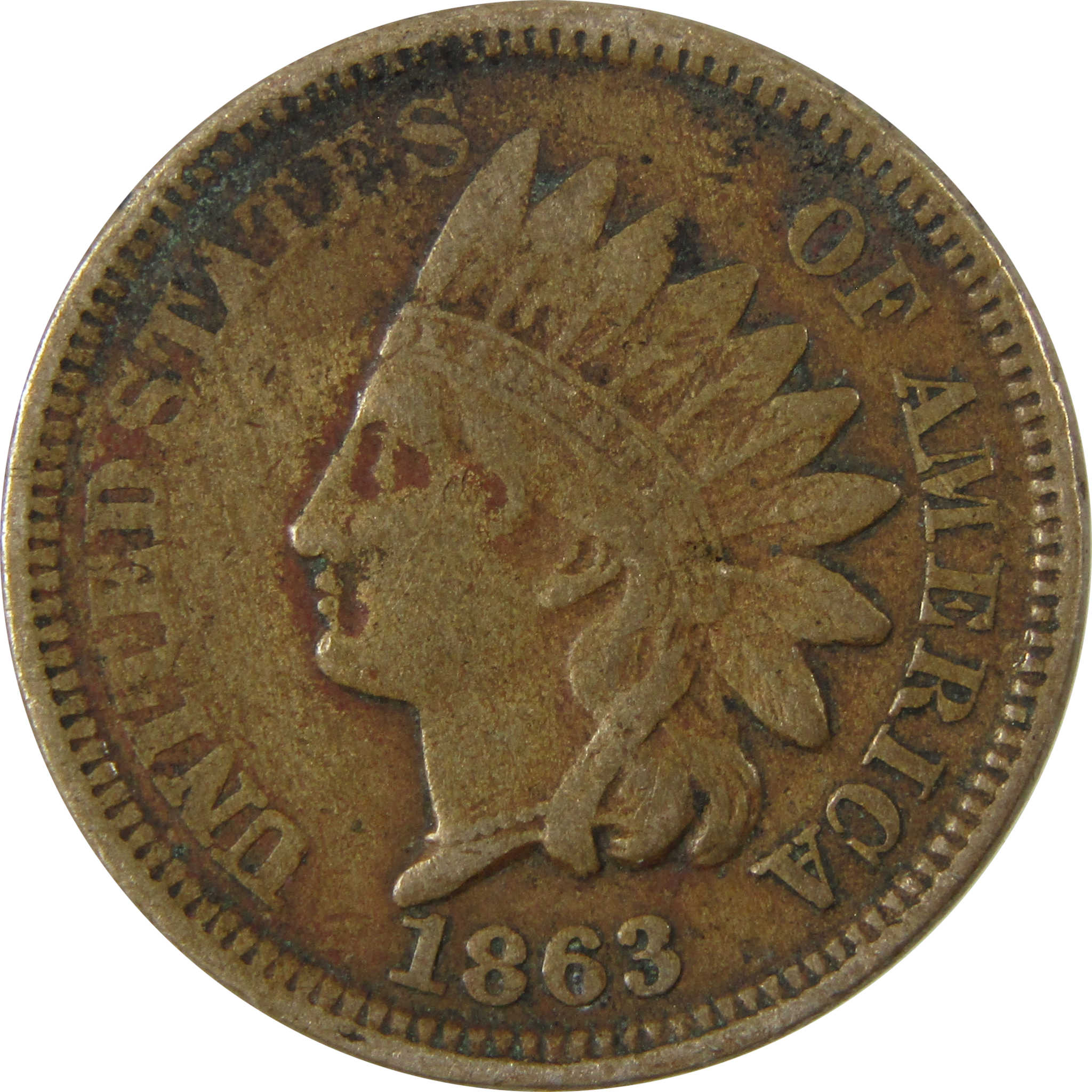 1863 Indian Head Cent F Fine Details Penny 1c Coin SKU:CP1197