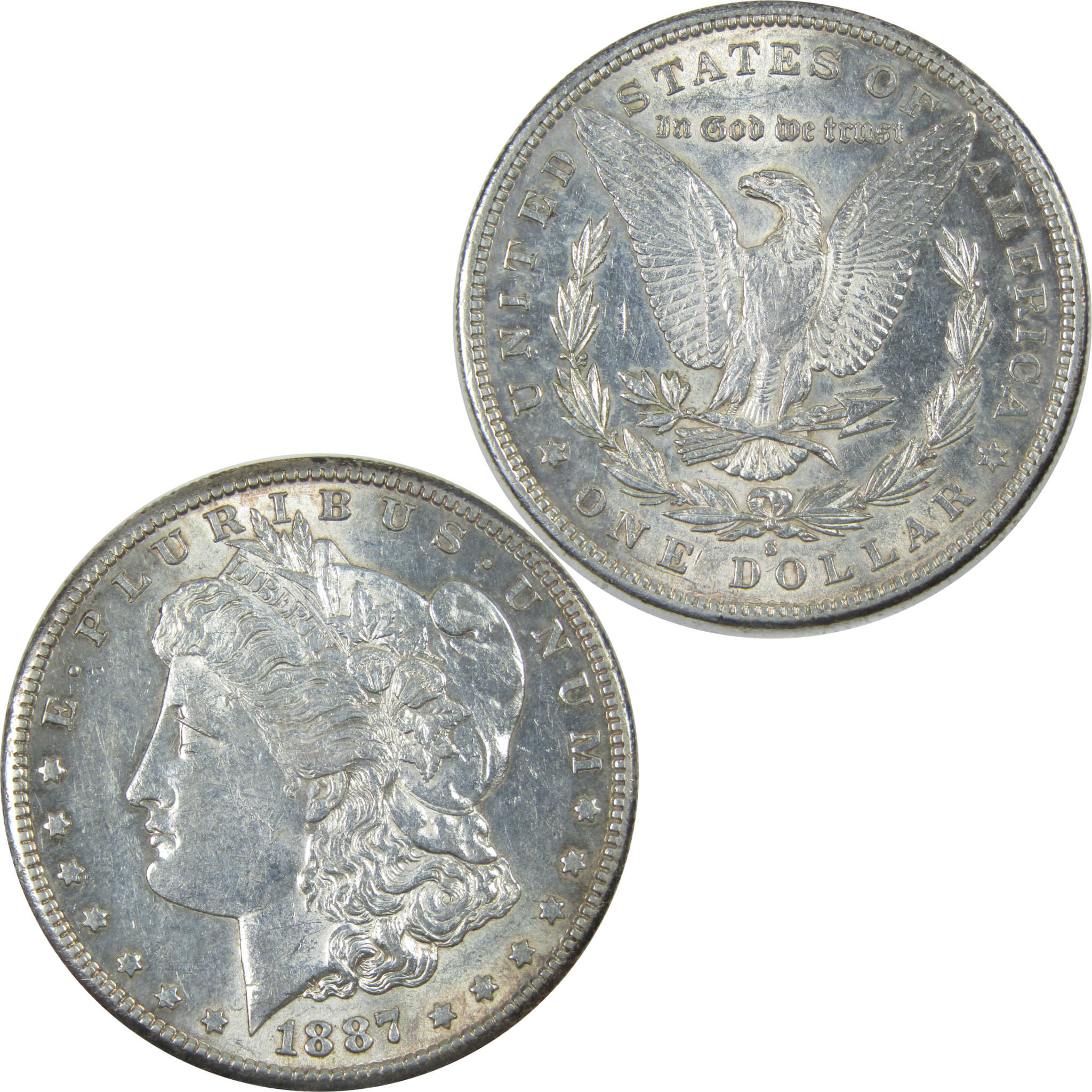 1887 S Morgan Dollar AU About Uncirculated Silver $1 Coin SKU:I16586 - Morgan coin - Morgan silver dollar - Morgan silver dollar for sale - Profile Coins &amp; Collectibles