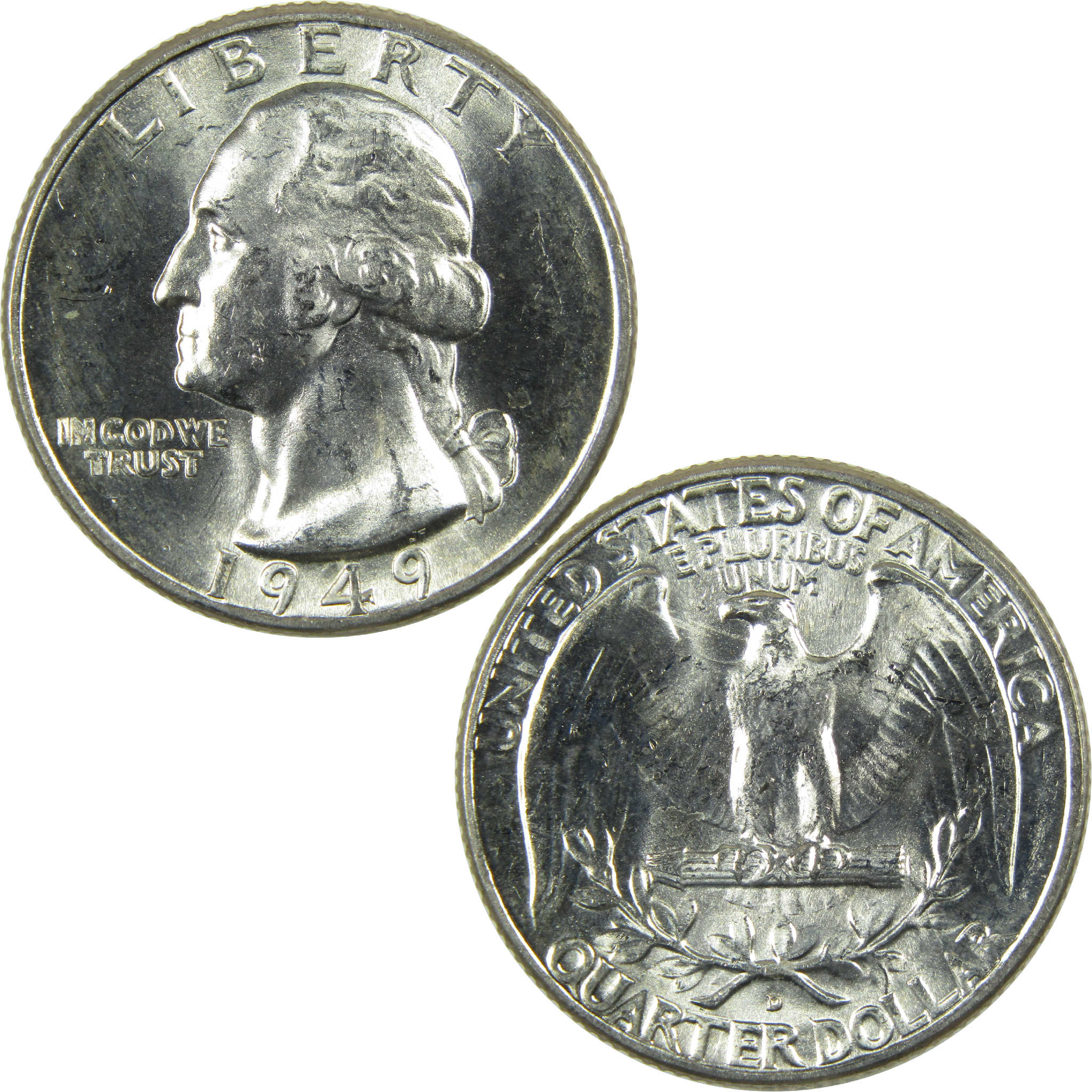 1949 D Washington Silver Quarter Uncirculated Mint State 25c Coin