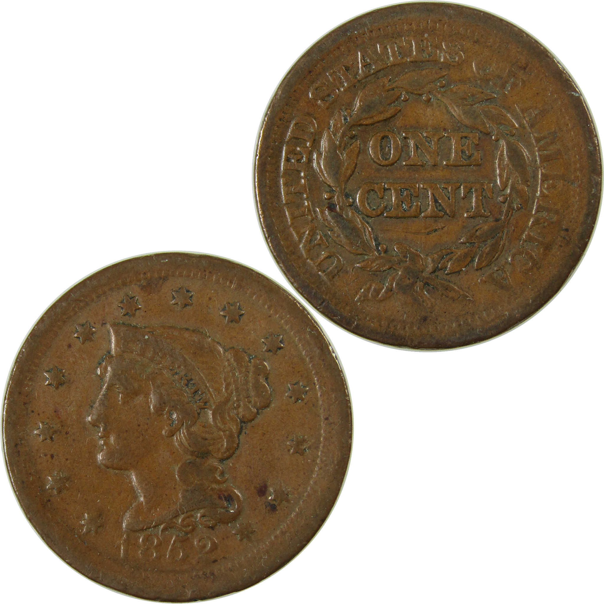 1852 Braided Hair Copper Large Cent F Fine Penny 1c Coin SKU:I27818