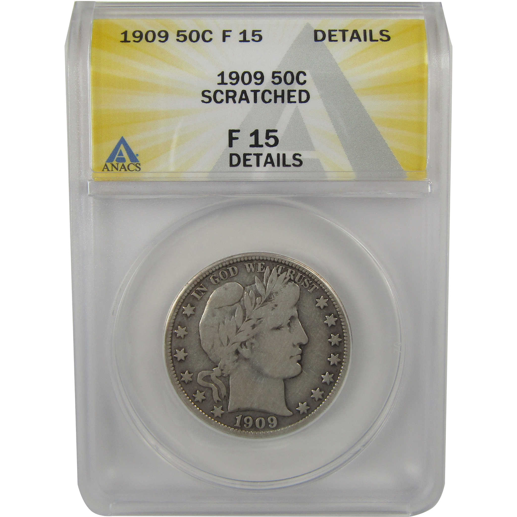 1909 Barber Half Dollar F 15 Details ANACS Silver 50c Coin SKU:I22340