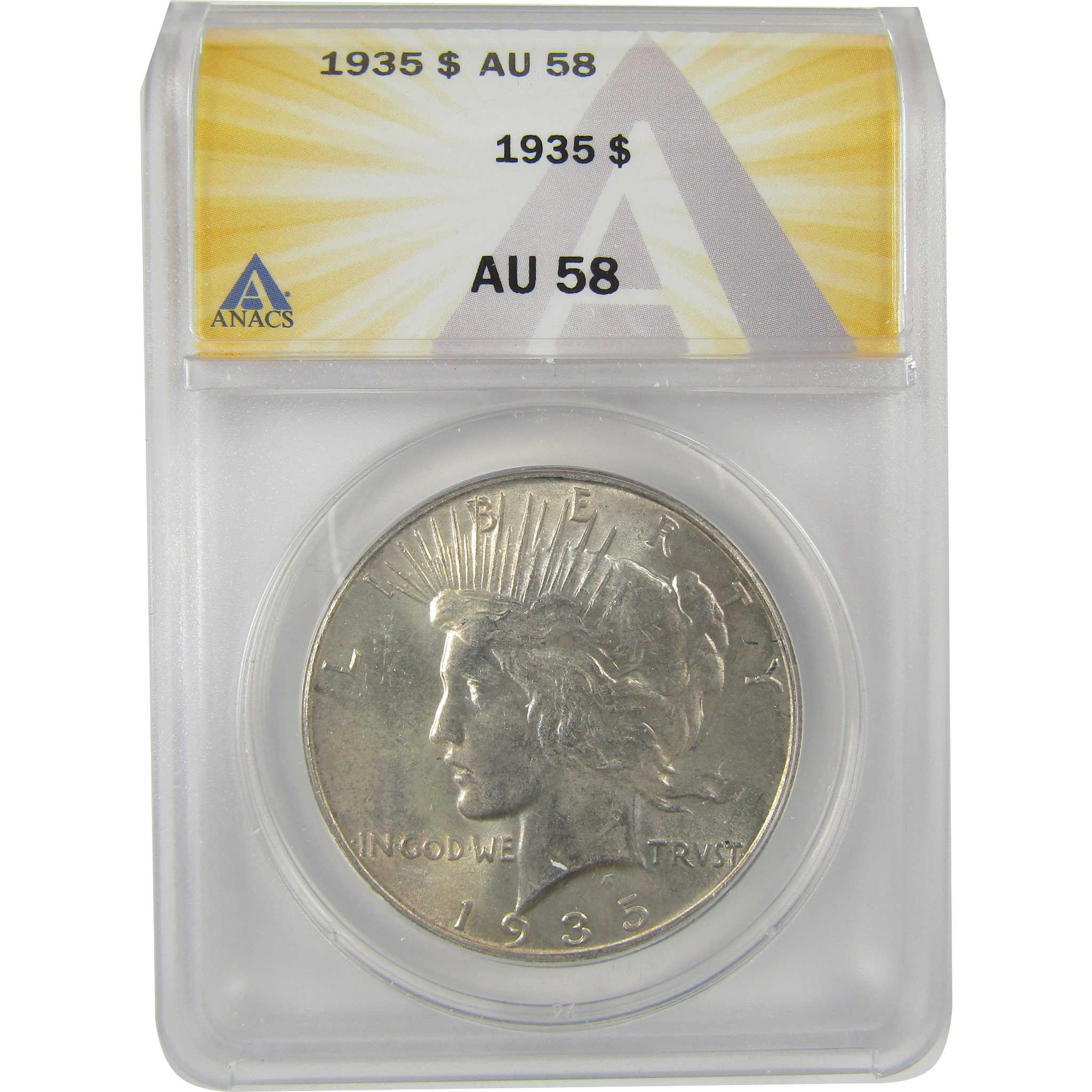 1935 Peace Dollar AU 58 ANACS Silver $1 Coin SKU:I20758