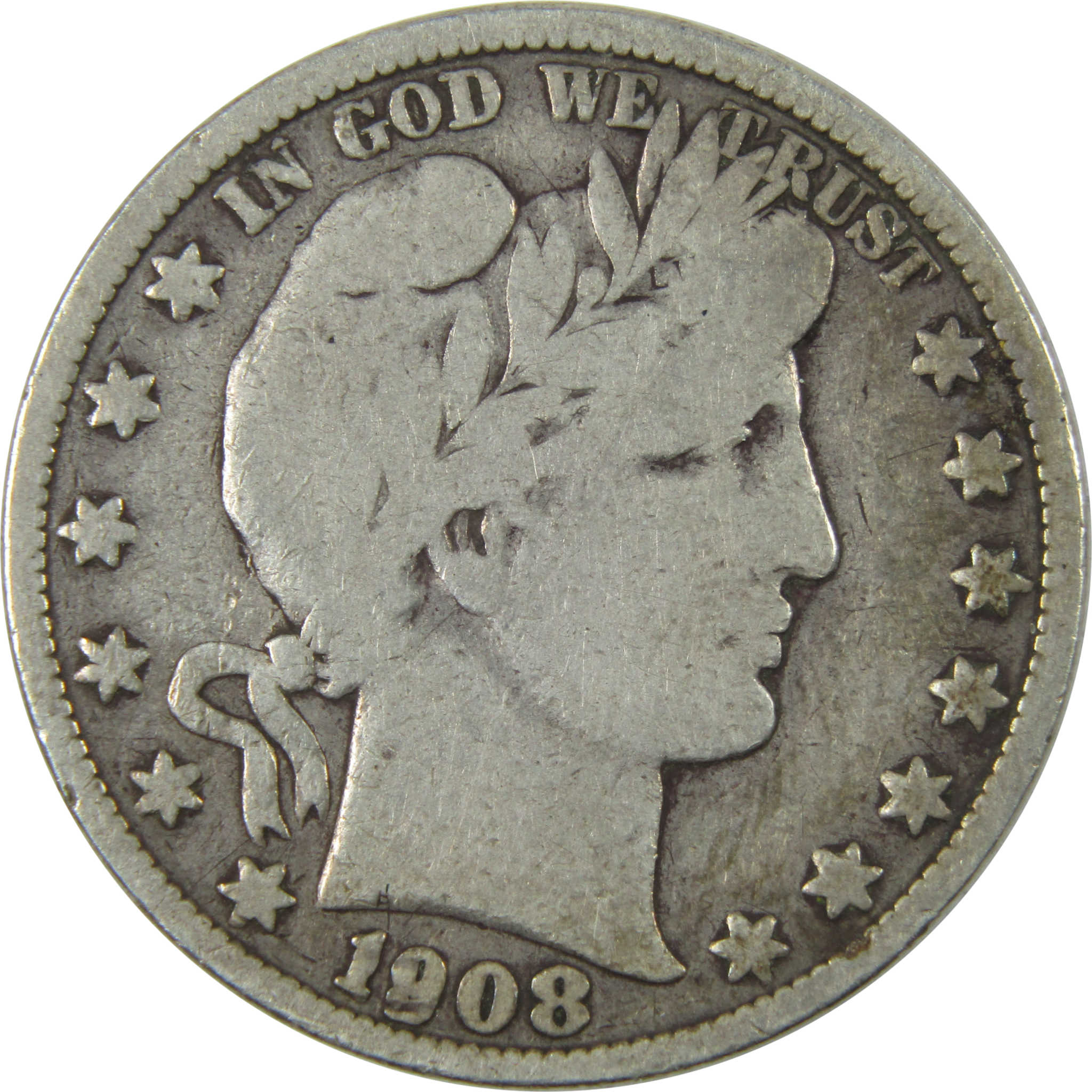 1908 S Barber Half Dollar VG Very Good Silver 50c Coin SKU:I14719