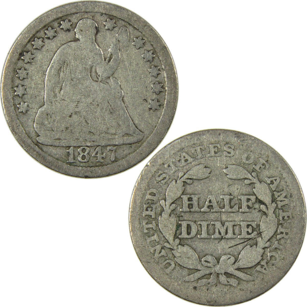1847 Seated Liberty Silver Half Dime Circulated 5c Coin Collectible