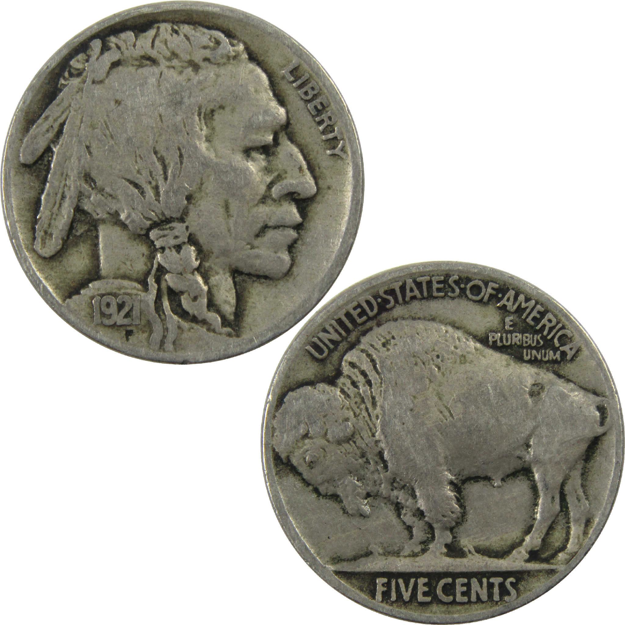 1921 Indian Head Buffalo Nickel F Fine 5c Coin SKU:I13200