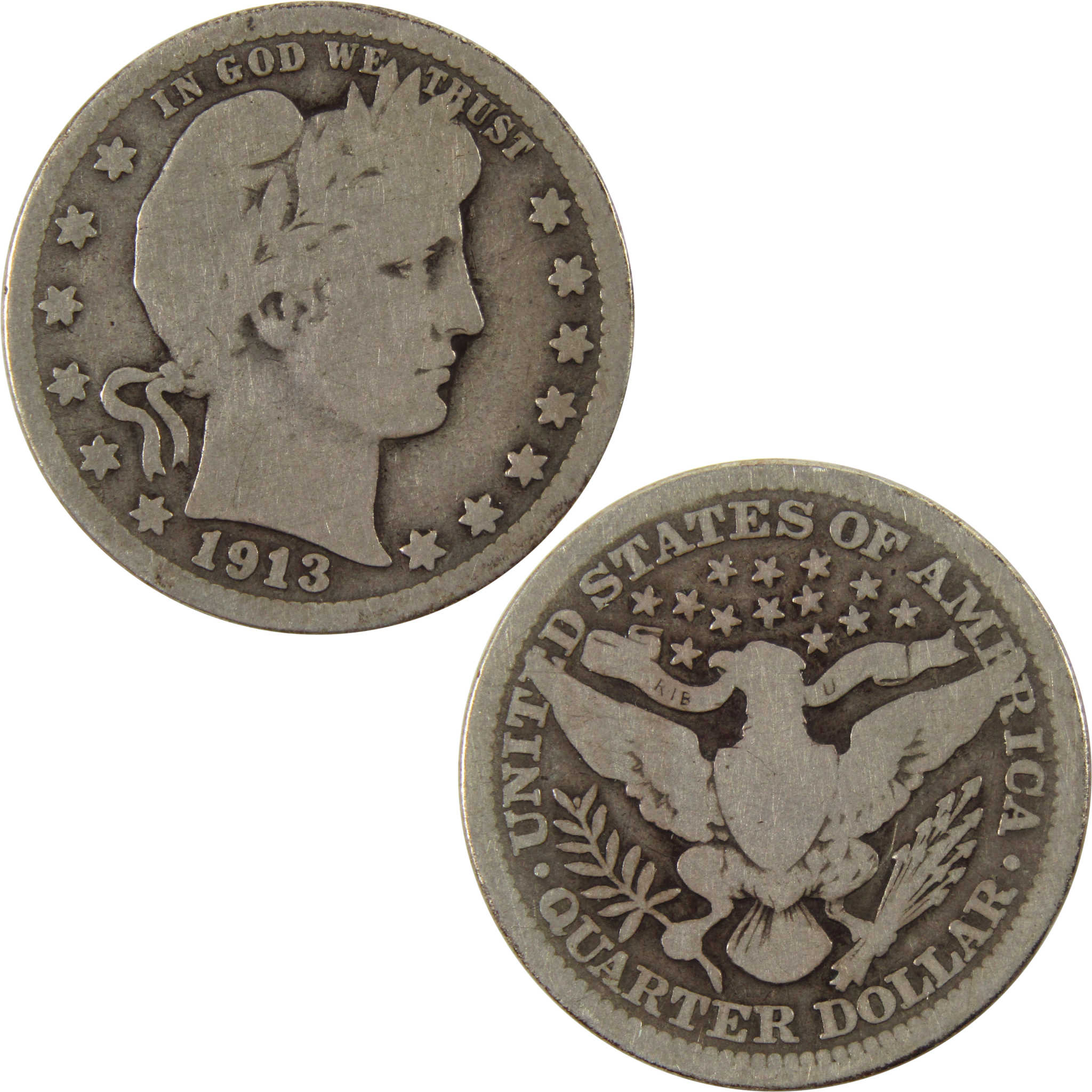 1913 Barber Quarter G Good 90% Silver 25c Coin SKU:I9969
