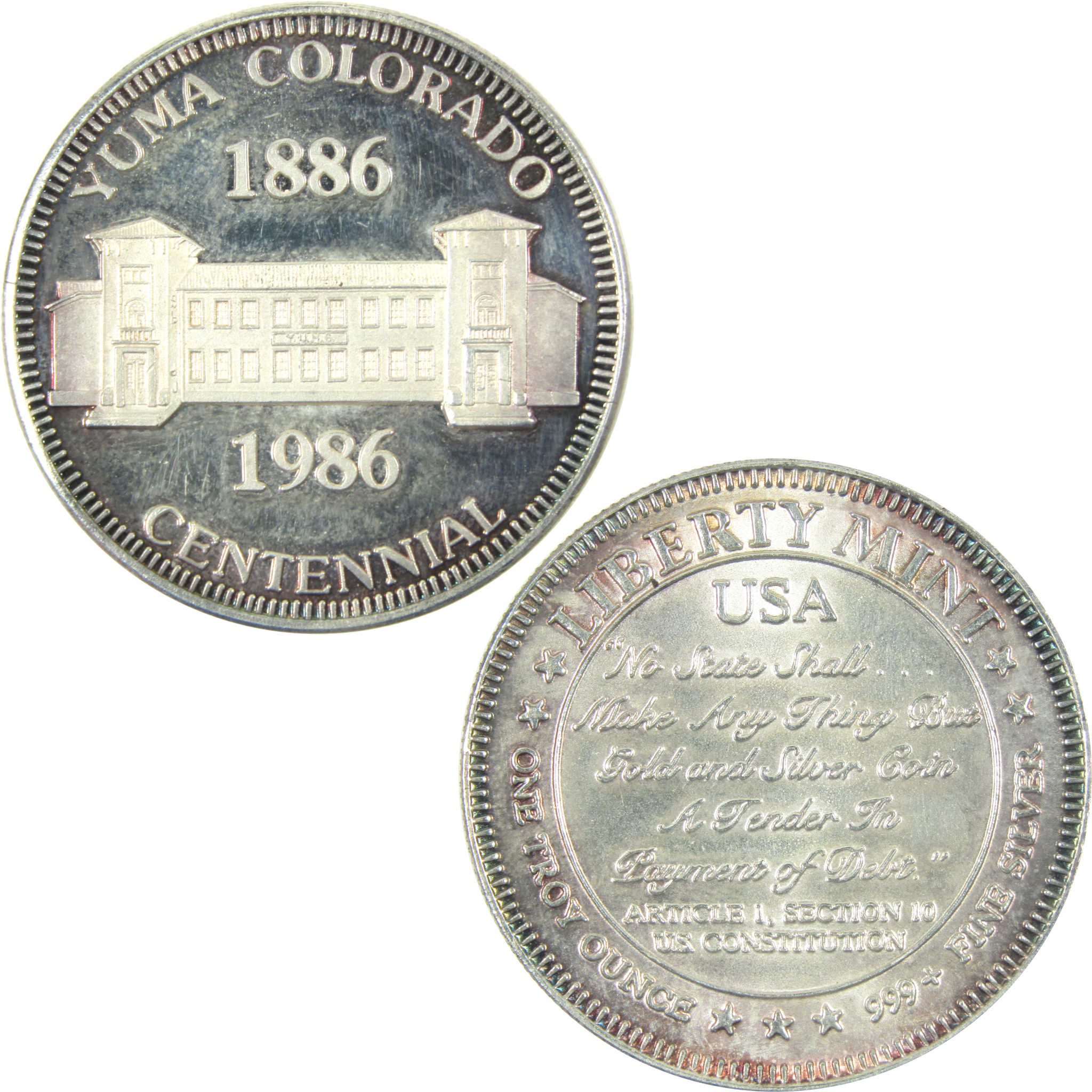 1886-1986 Yuma Colorado Centennial 1 oz .999 Silver Round SKU:CPC7500