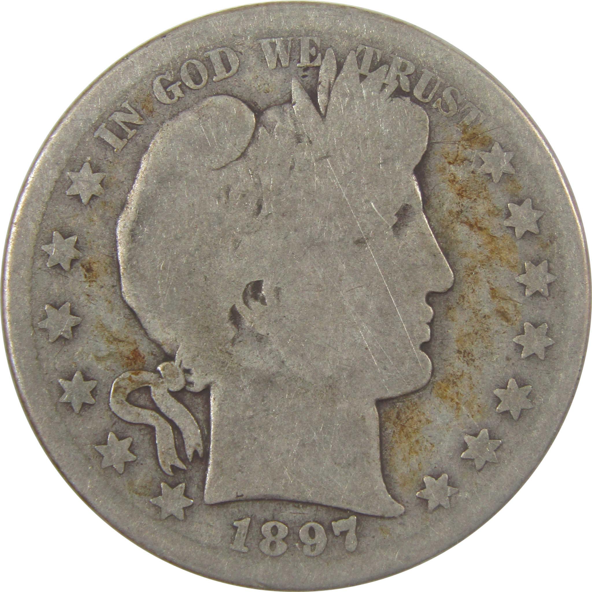 1897 S Barber Silver Half Dollar AG About Good 50c Coin SKU:I25312