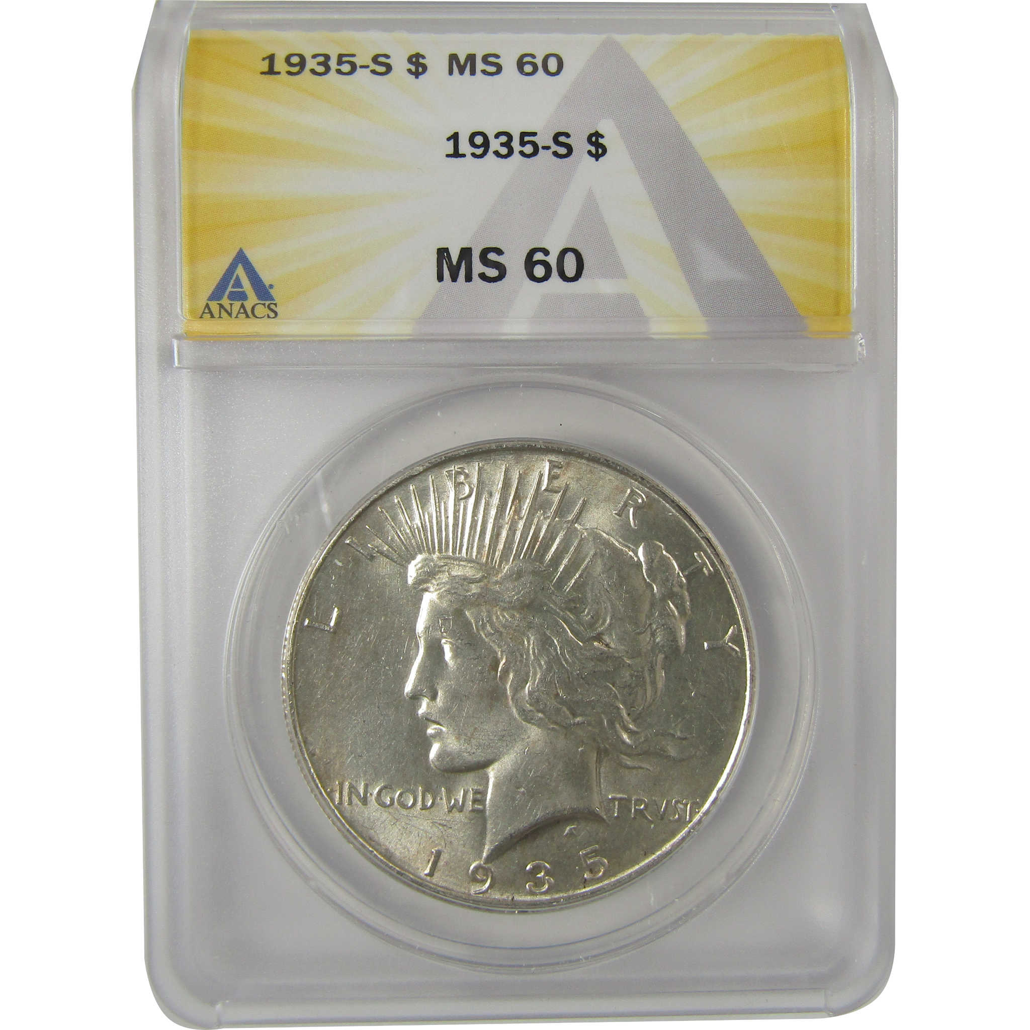 1935 S Peace Dollar MS 60 ANACS Silver Uncirculated $1 Coin SKU:I20754