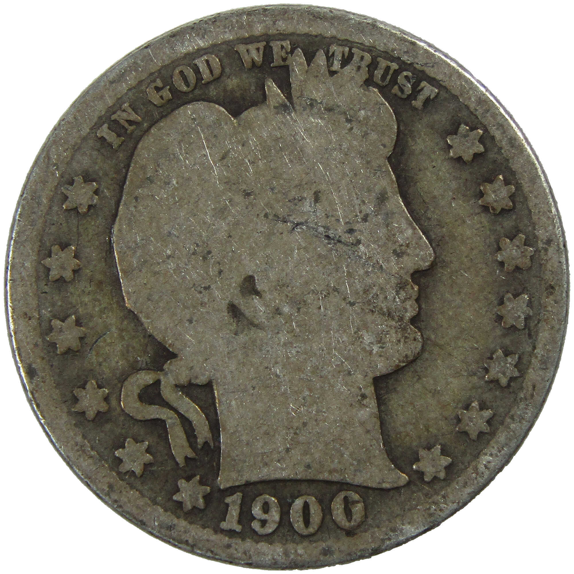 1900 S Barber Quarter AG About Good Silver 25c Coin SKU:I12696