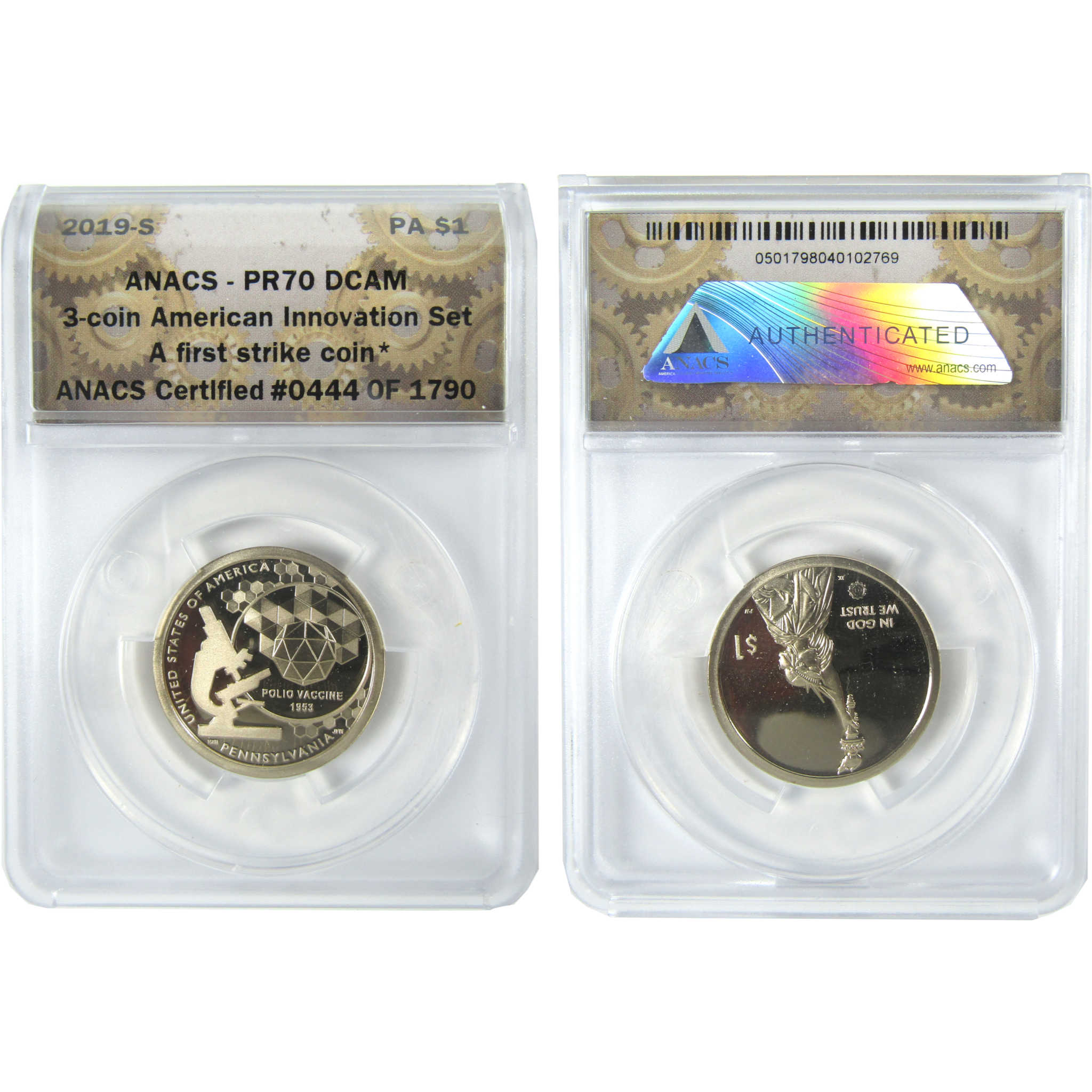 2019 PDS Polio Vaccine Innovation Dollar 3 Coin Set ANACS SKU:CPC9369